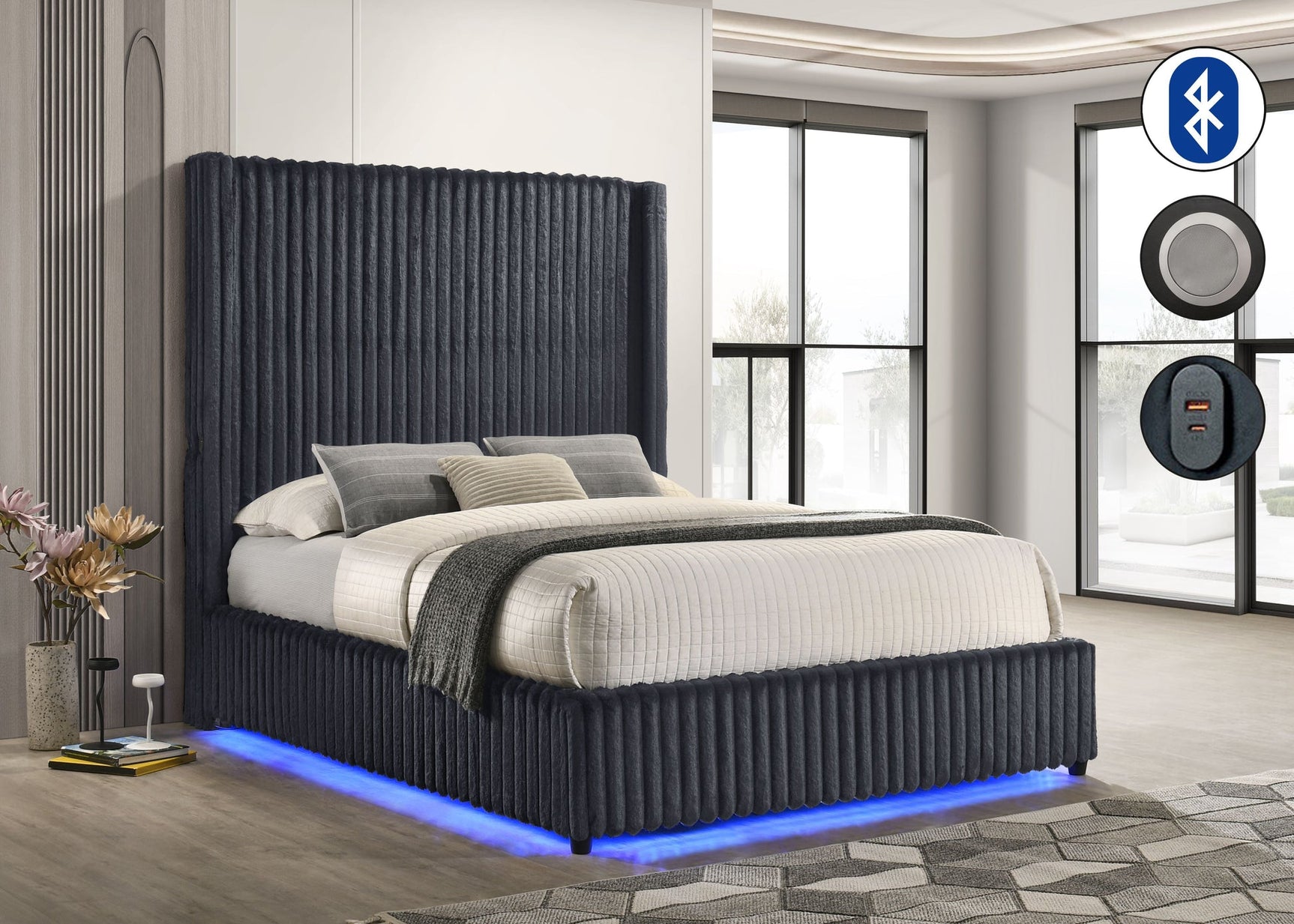 Melinda Grey Upholstered Panel Queen Bed