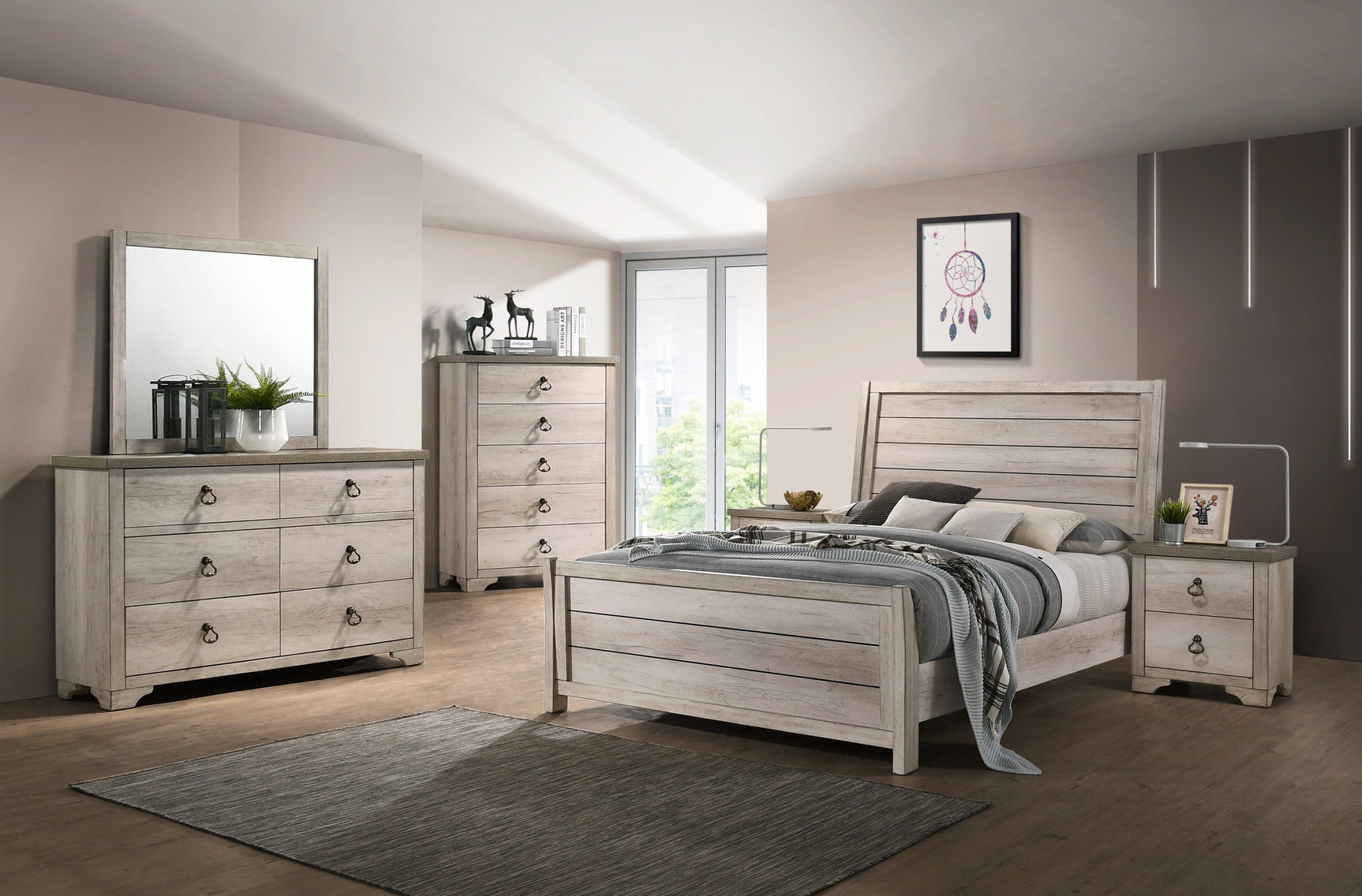 Patterson Dresser Driftwood Gray, Modern Traditional Metal Ring Pulls 6 Drawers - Ella Furniture