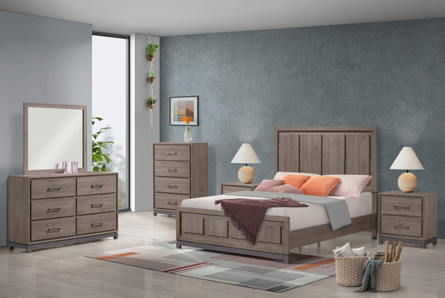 River Brown Modern Contemporary Solid Wood And Veneers Upholstered Panel Bedroom Set - Ella Furniture