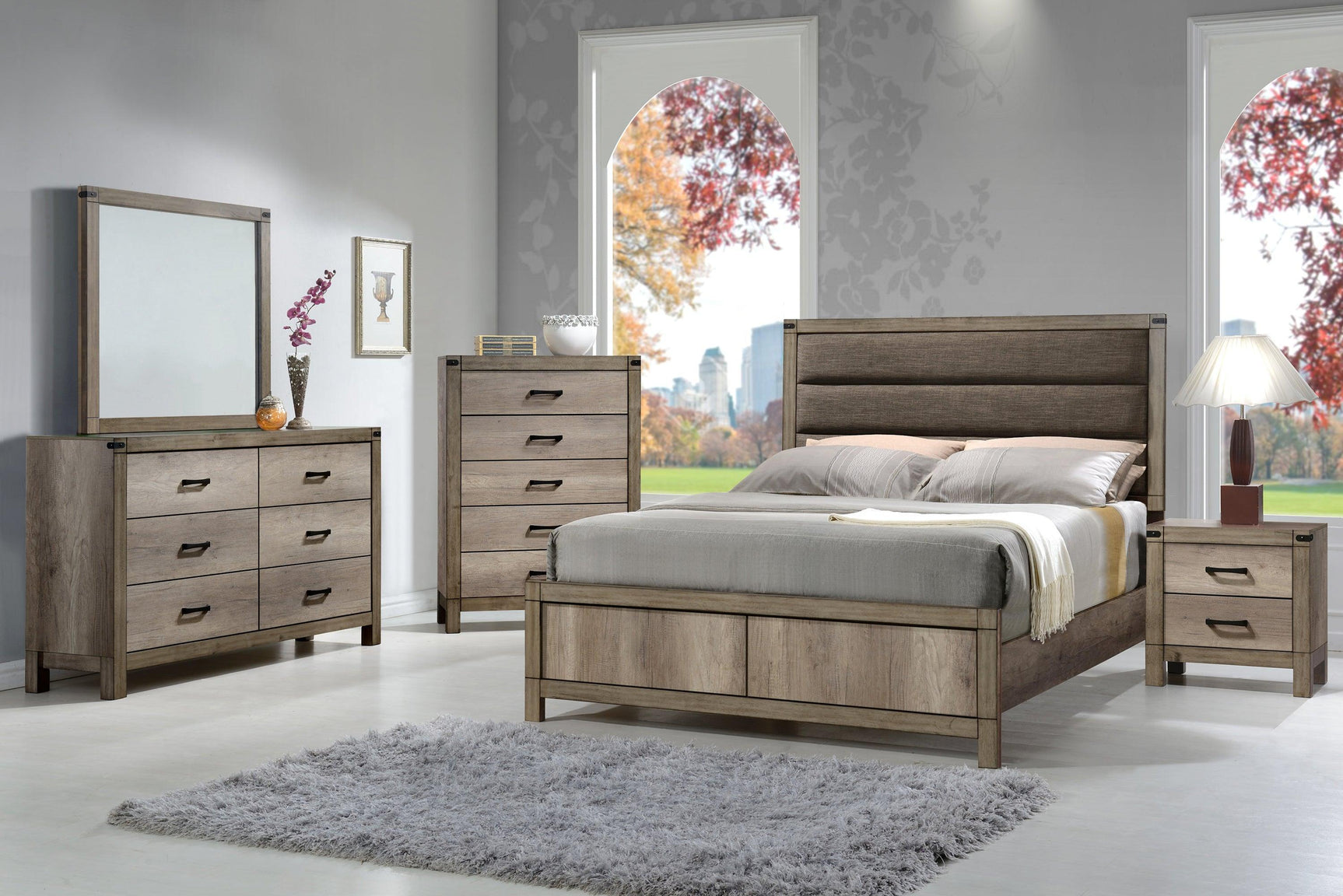 Matteo Melamine Sleek and Modern Contemporary Wood Full Fabric Upholstered Panel Bed - Ella Furniture