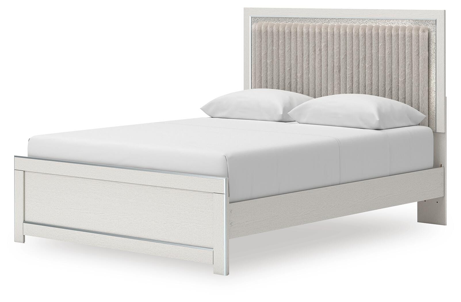 Zuraleus White Upholstered Panel Platform Platform Upholstered Bedroom Set 2 angled view