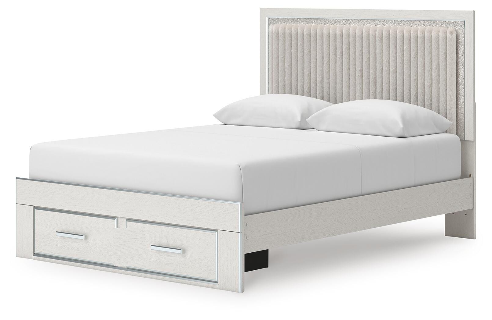 Zuraleus White Upholstered Panel Platform Storage Bedroom Set angled view