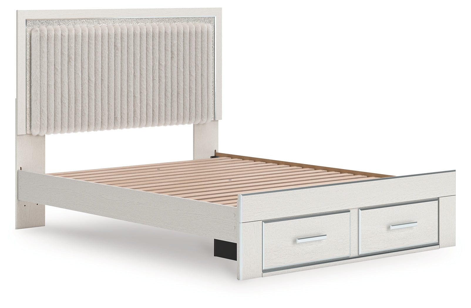 Zuraleus White Queen Upholstered Panel Storage Bed