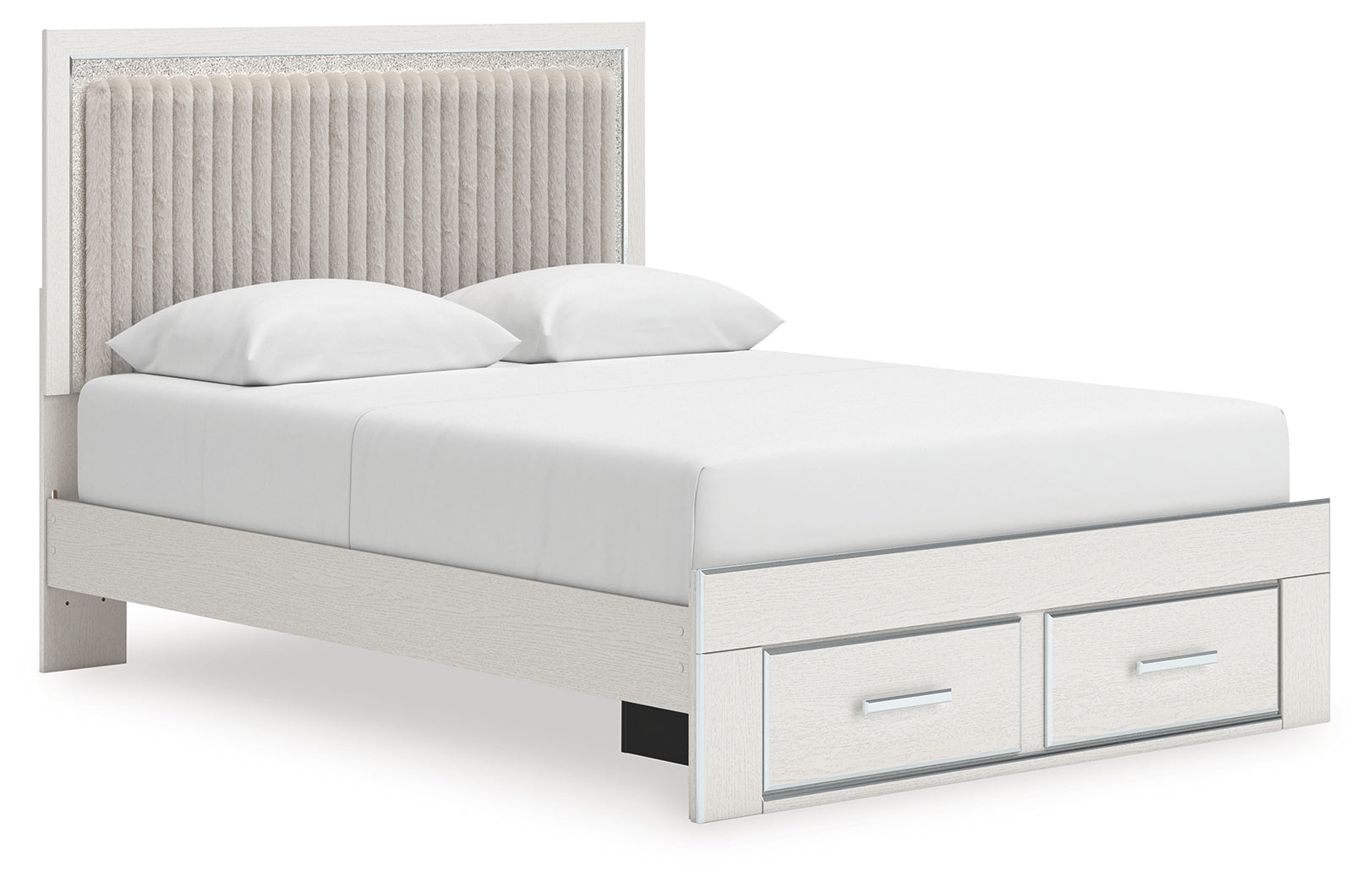 Zuraleus White Queen Upholstered Panel Storage Bed