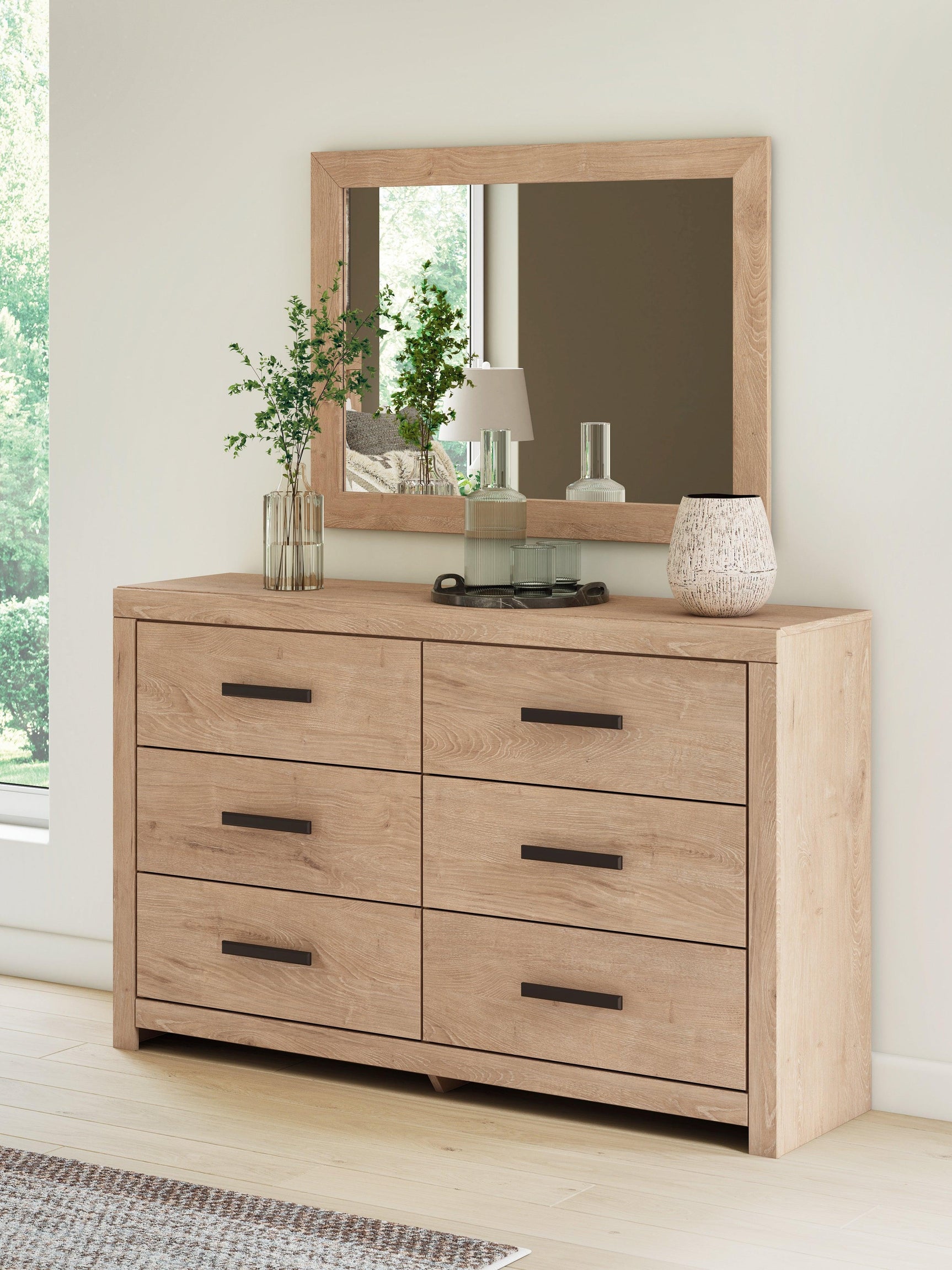 Sanginlane Tan Dresser and Mirror