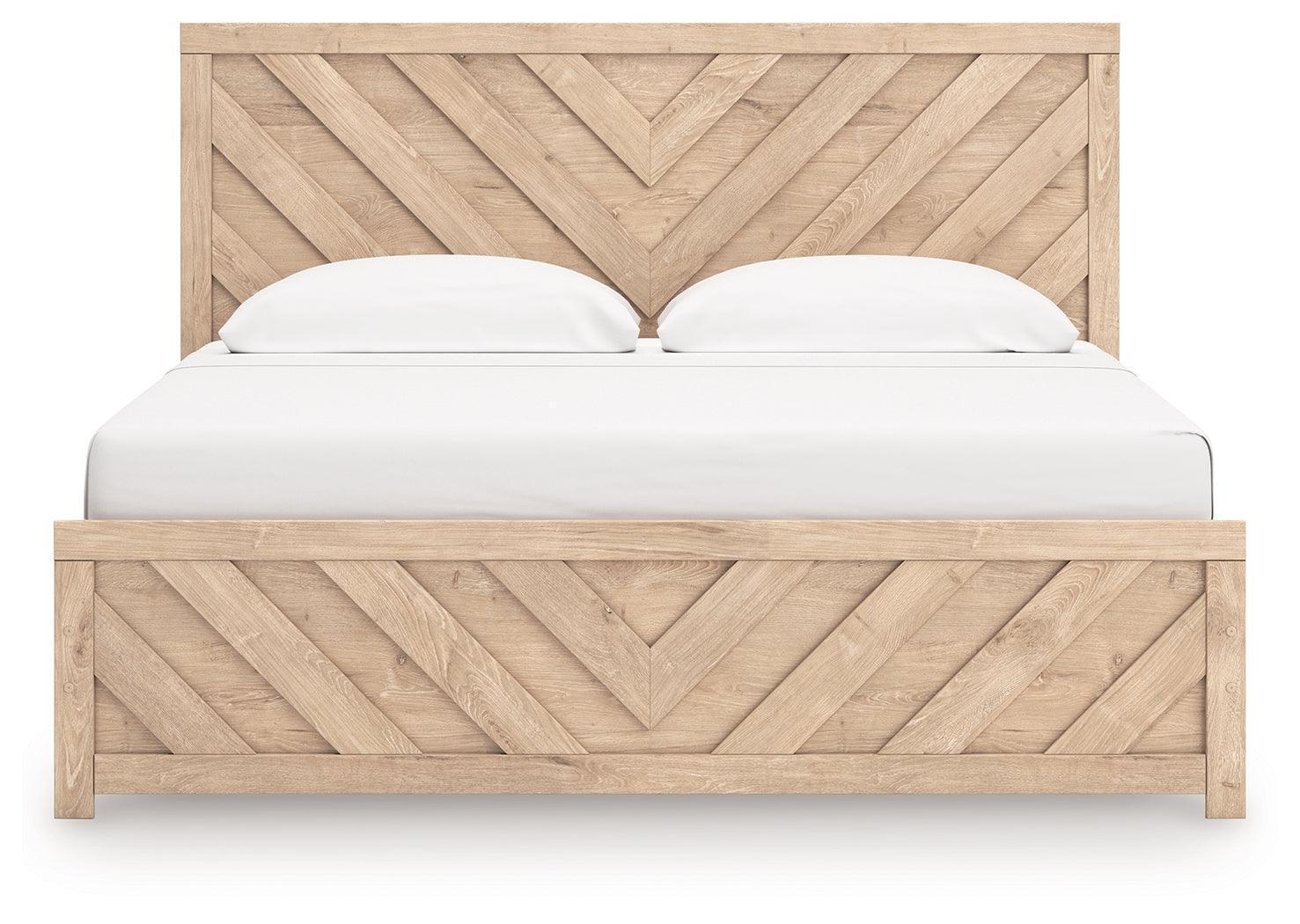 Sanginlane Tan King Panel Bed
