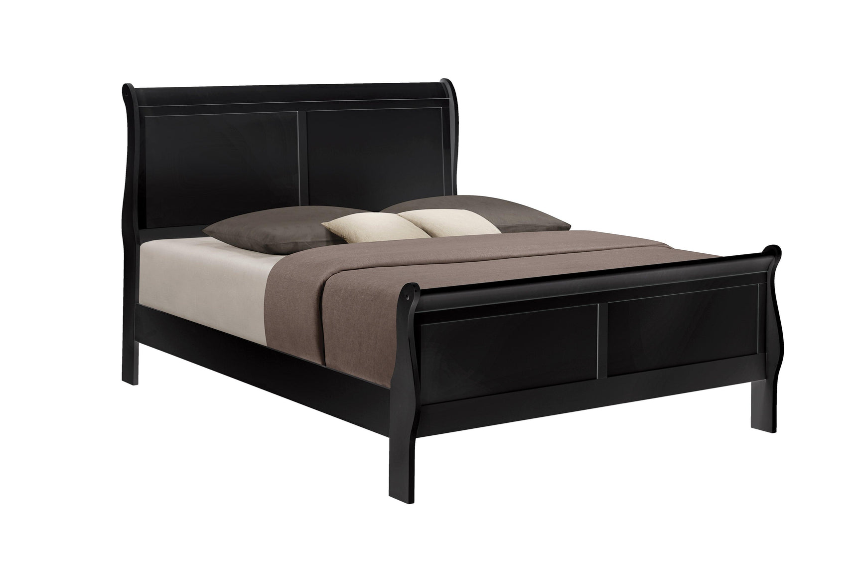 Louis Philip Black Finish Modern Smooth Contemporary Sleigh Bedroom Set - Ella Furniture