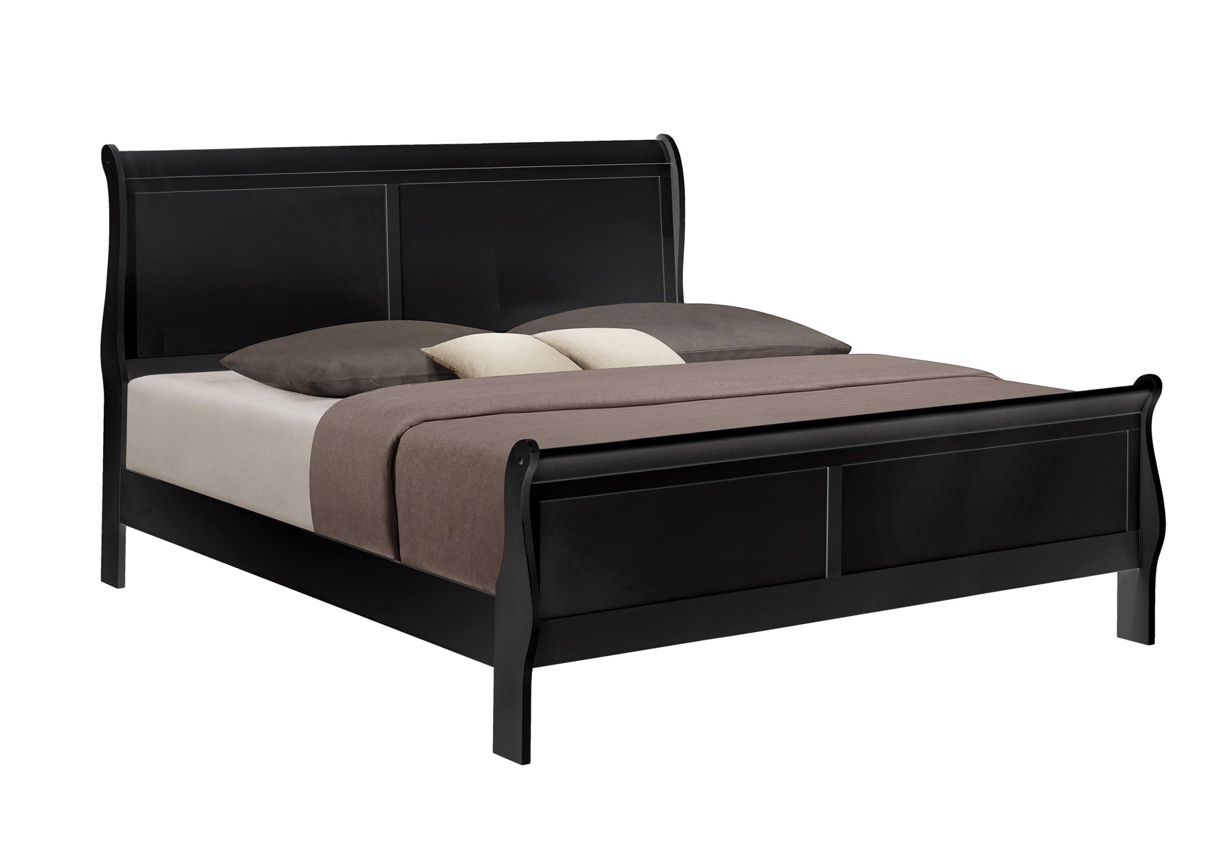 Louis Philip Black Finish Modern Smooth Contemporary Sleigh Bedroom Set - Ella Furniture