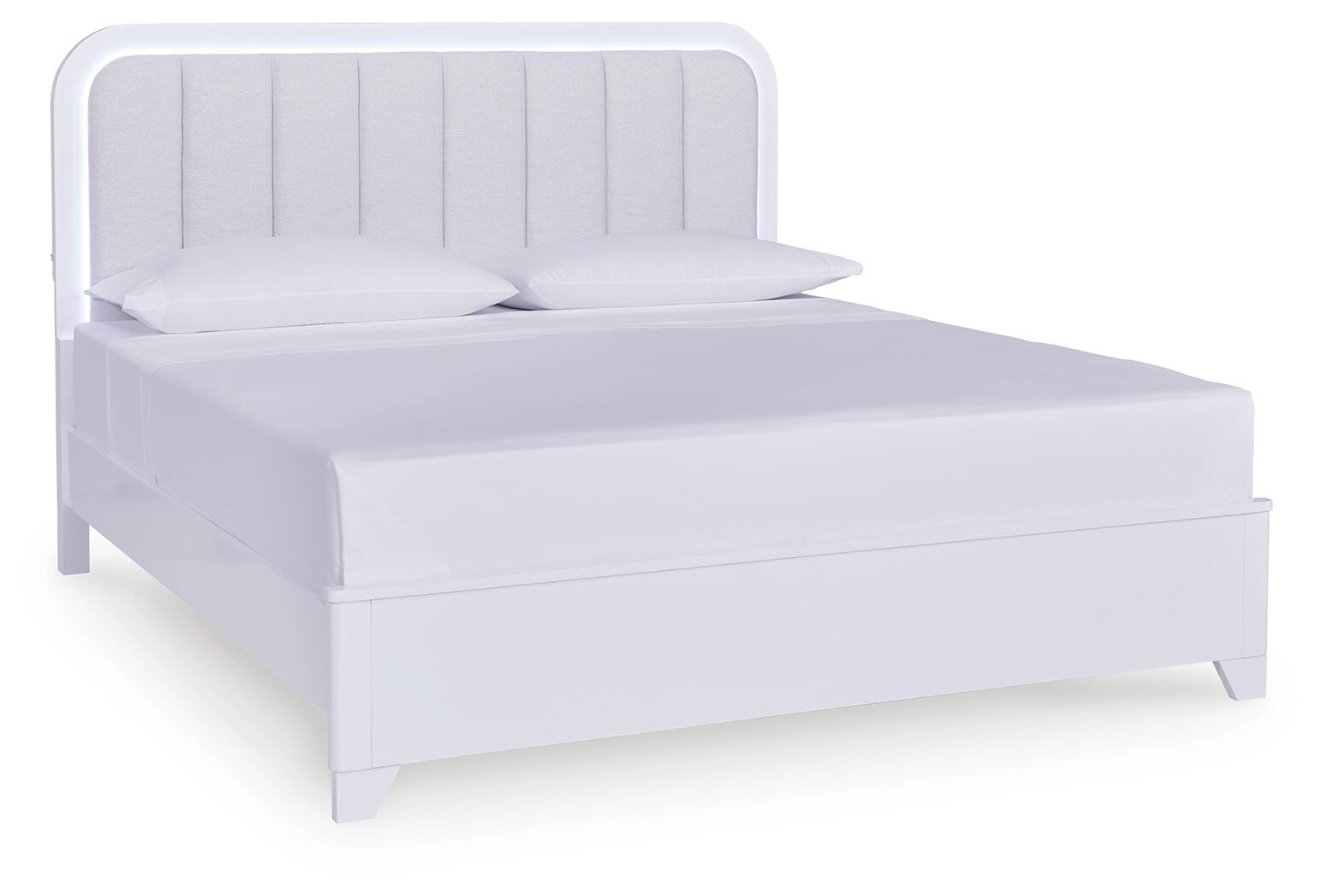 Jarlee White King Upholstered Panel Bed angled view