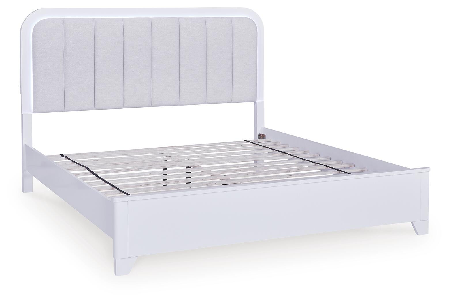 Jarlee White King Upholstered Panel Bed angled view