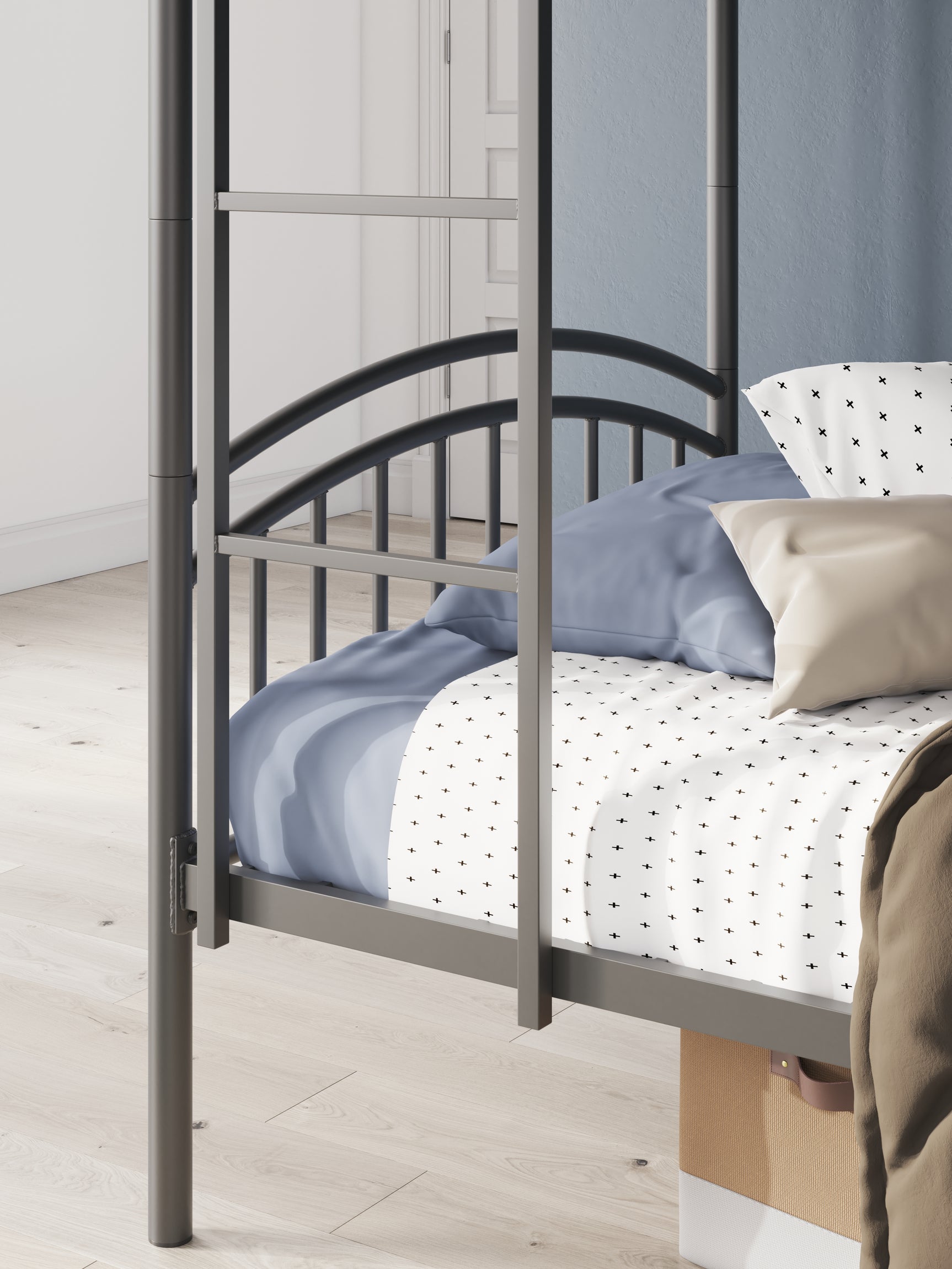 Lanceburg Gray Twin over Twin Bunk Bed with Ladder