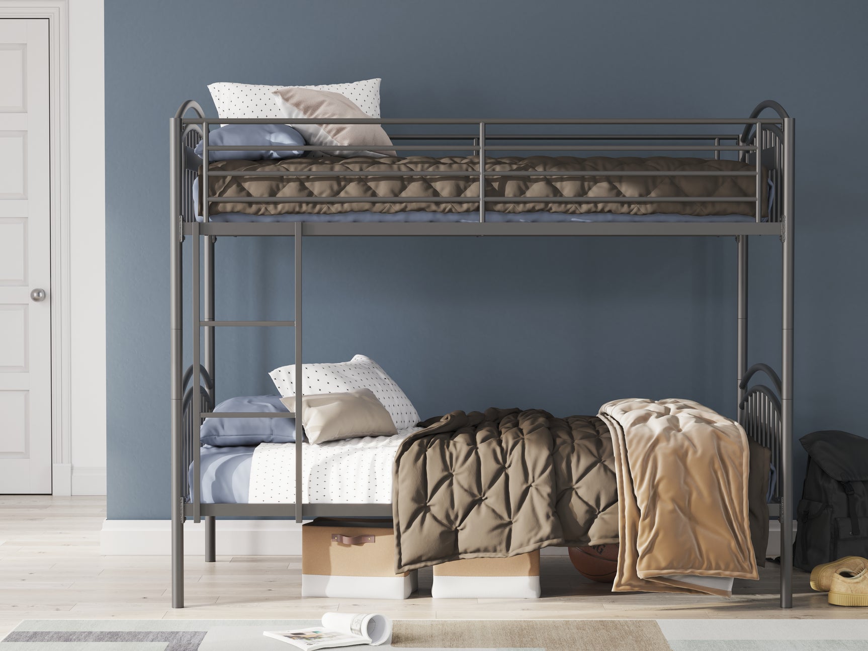 Lanceburg Gray Twin over Twin Bunk Bed with Ladder