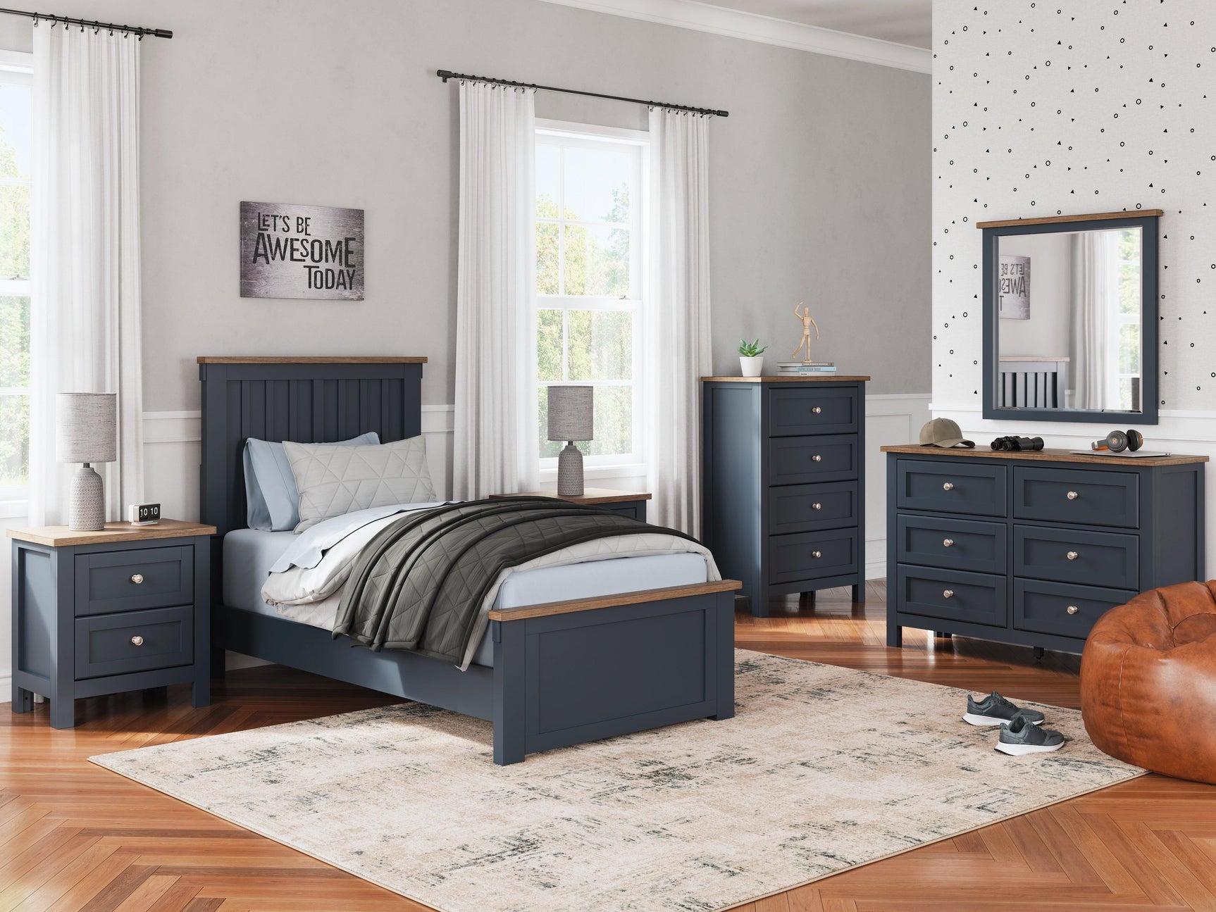 Landocken Brown/Blue Twin Panel Bed