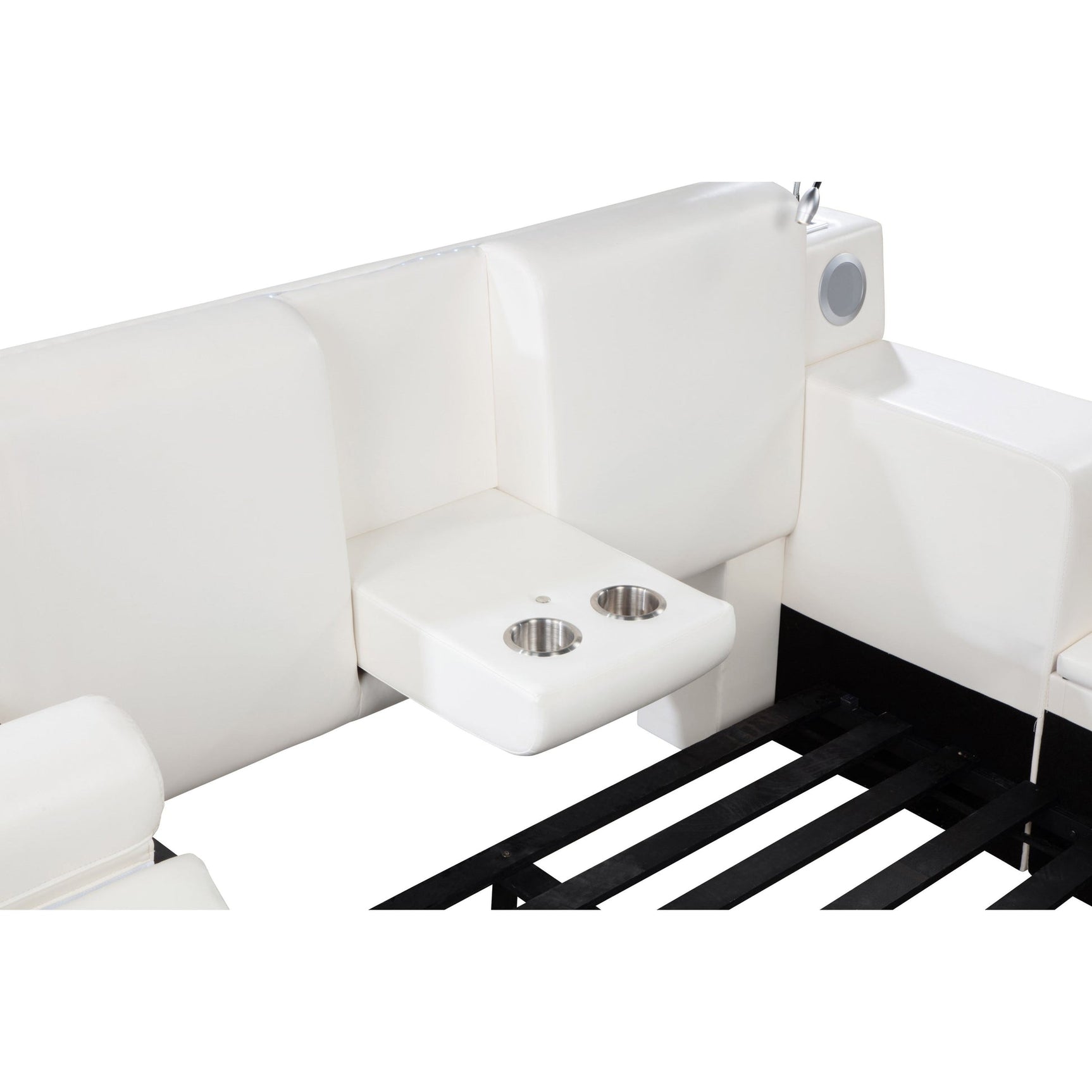 Apollo White Upholstered LED Storage Platform Queen Bed