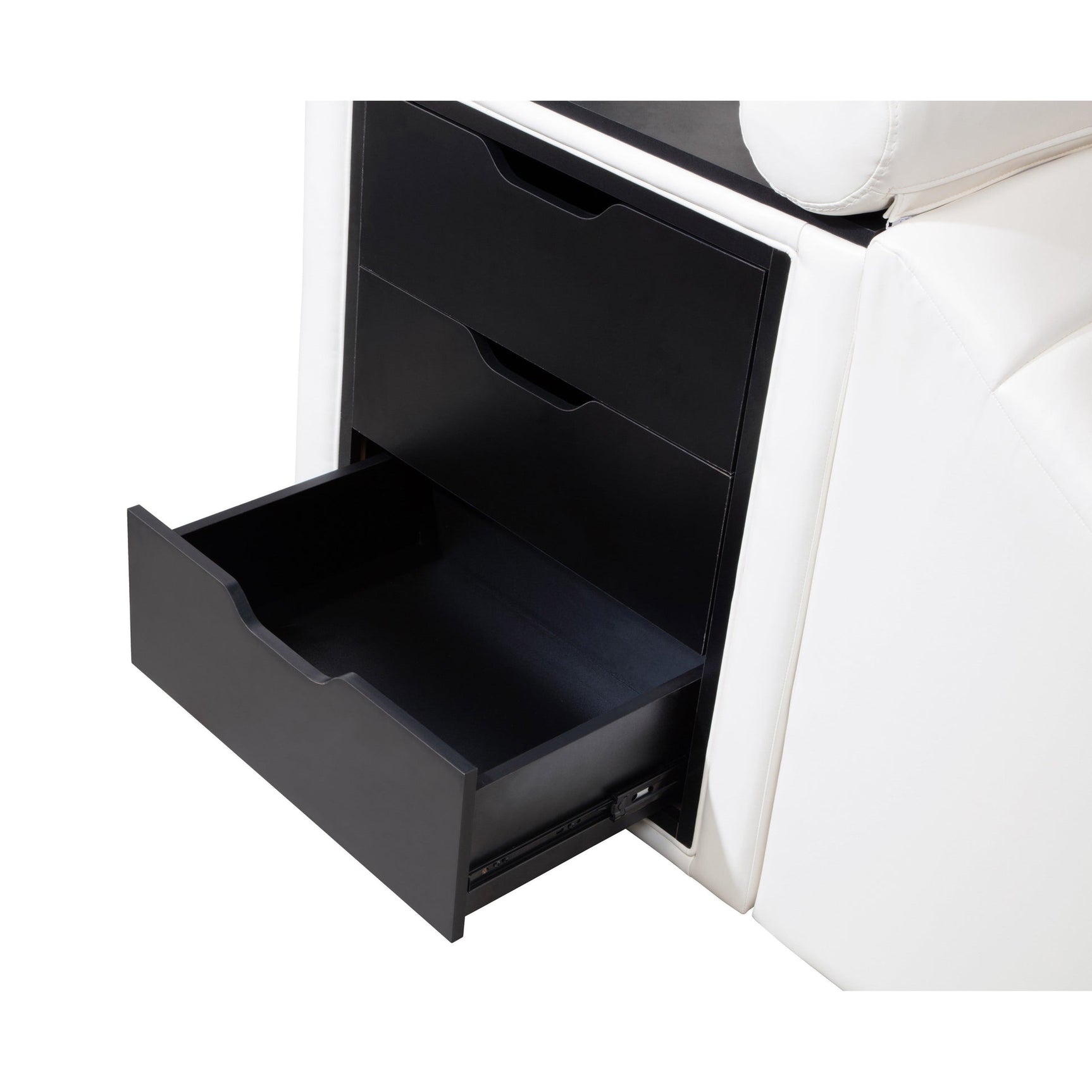 Apollo White Upholstered LED Storage Platform Queen Bed