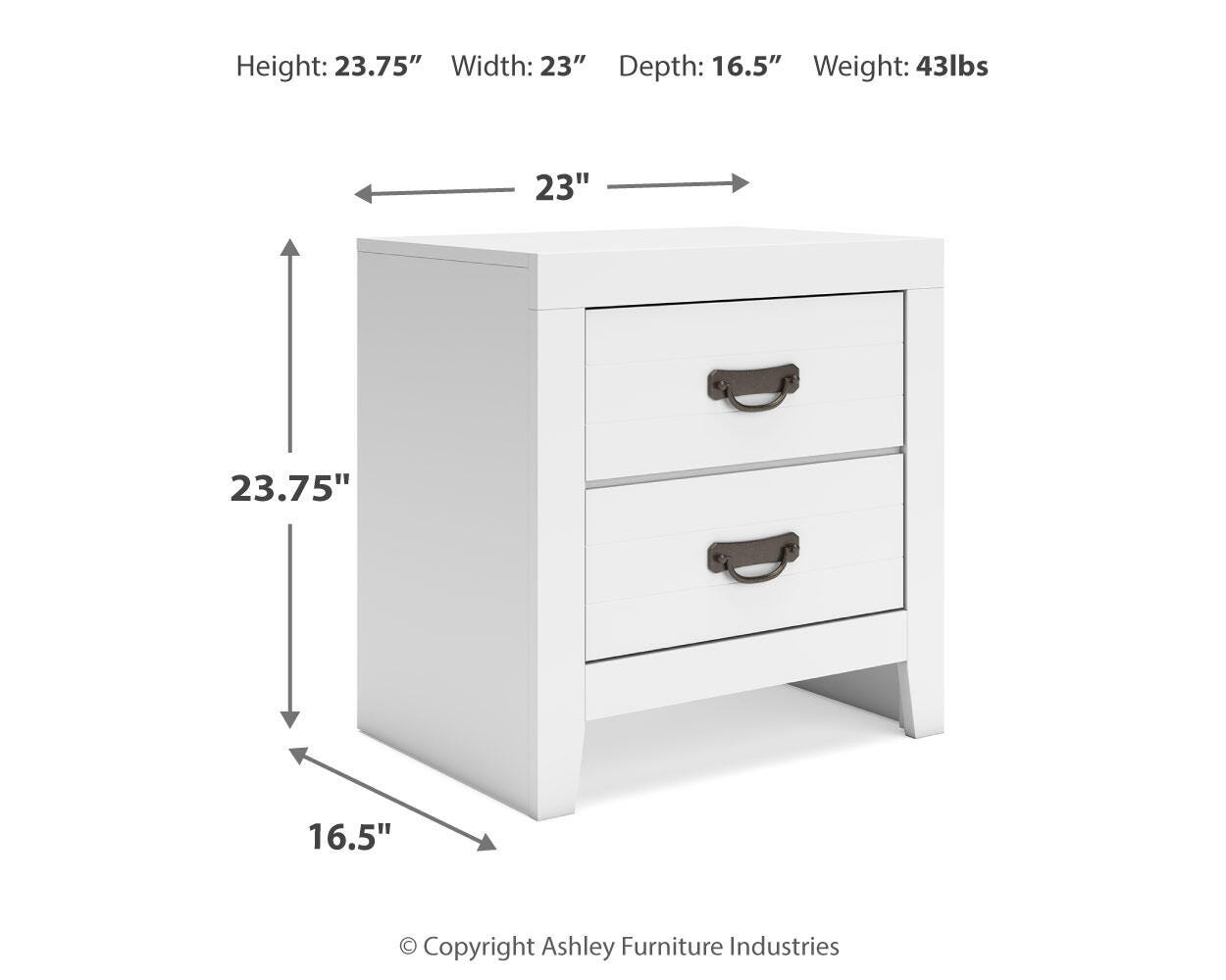Binterglen White Panel Bedroom Set dimension view