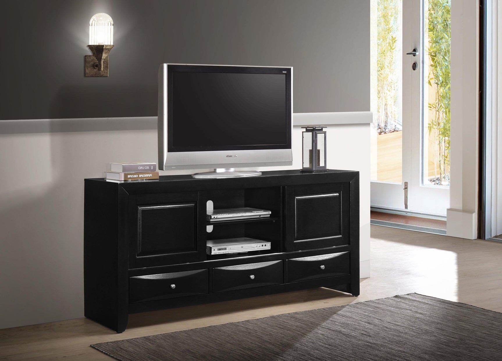 Black Emily Dresser, Modern Transitional Wood, Raised 8 Drawers Front - Ella Furniture