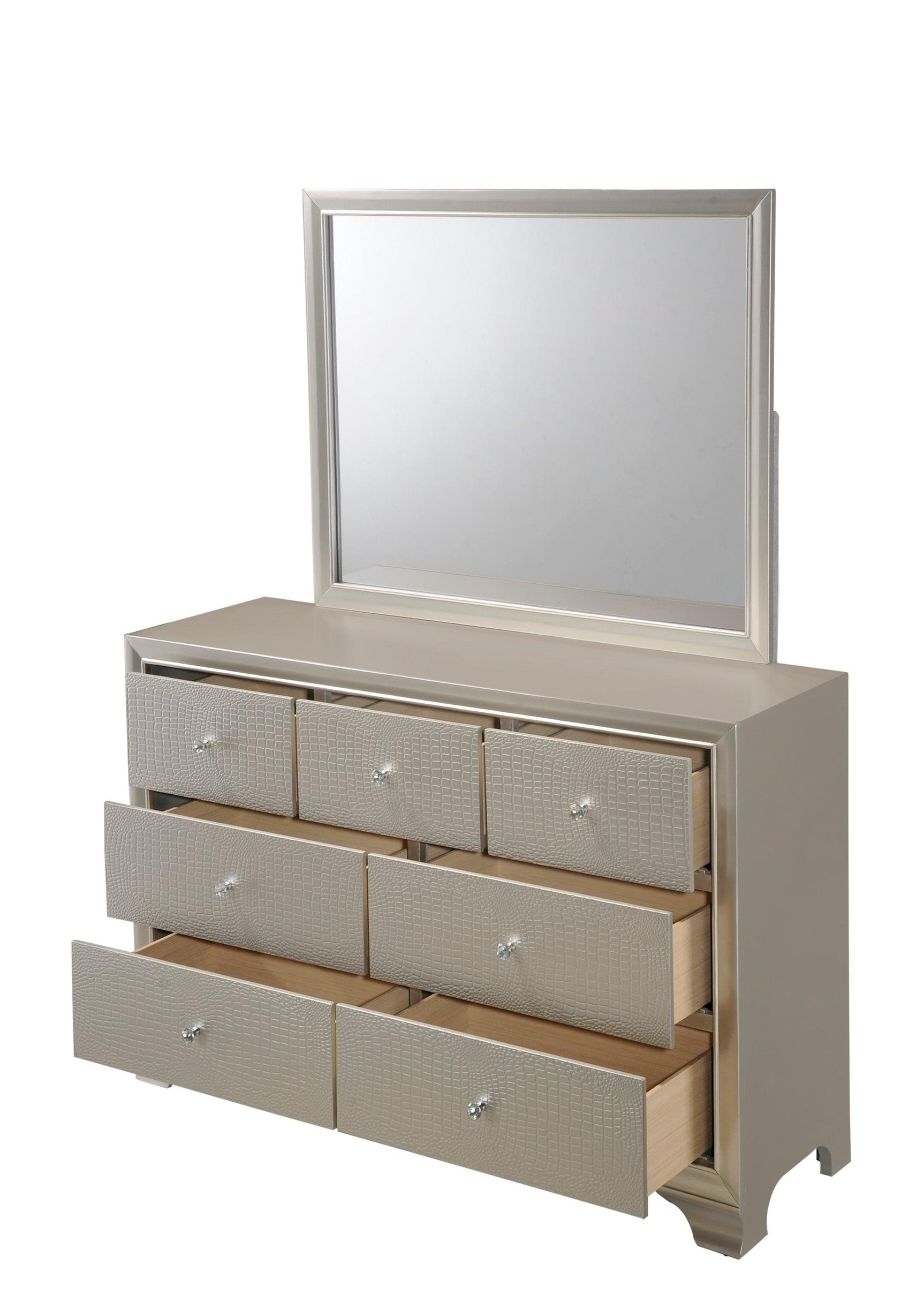 Lyssa Dresser Champagne, Modern Rubberwood, 7 Drawers - Ella Furniture