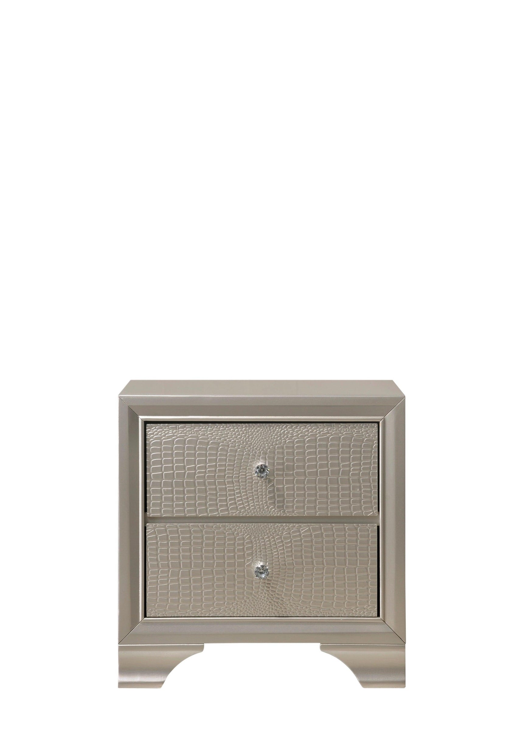 Lyssa Chest Champagne, Modern Faux Finish, Nickel Knob 5 Drawers - Ella Furniture