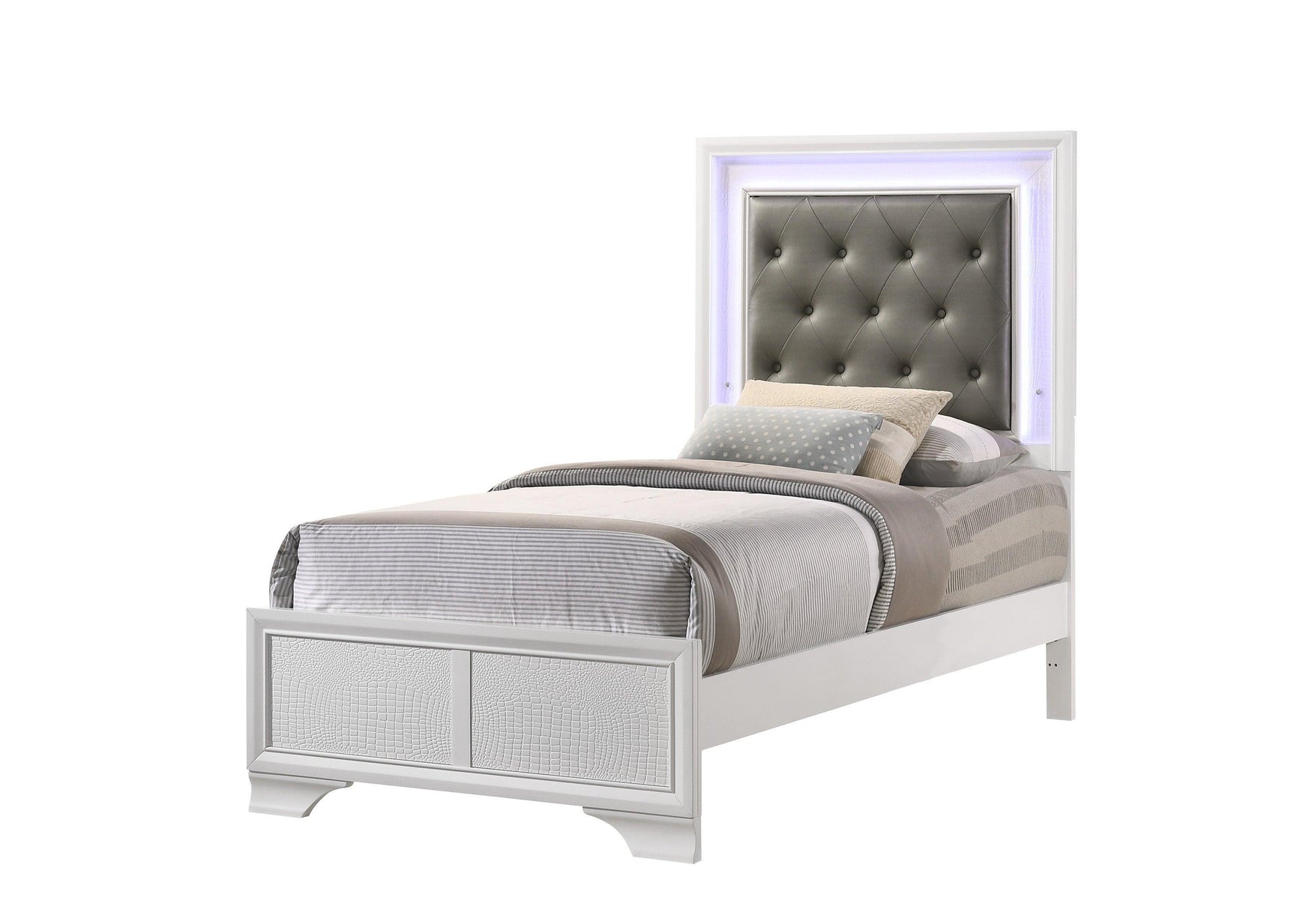Lyssa Frost Modern Sturdy Wood Queen LED Faux Leather Upholstered Tufted Panel Bed - Ella Furniture