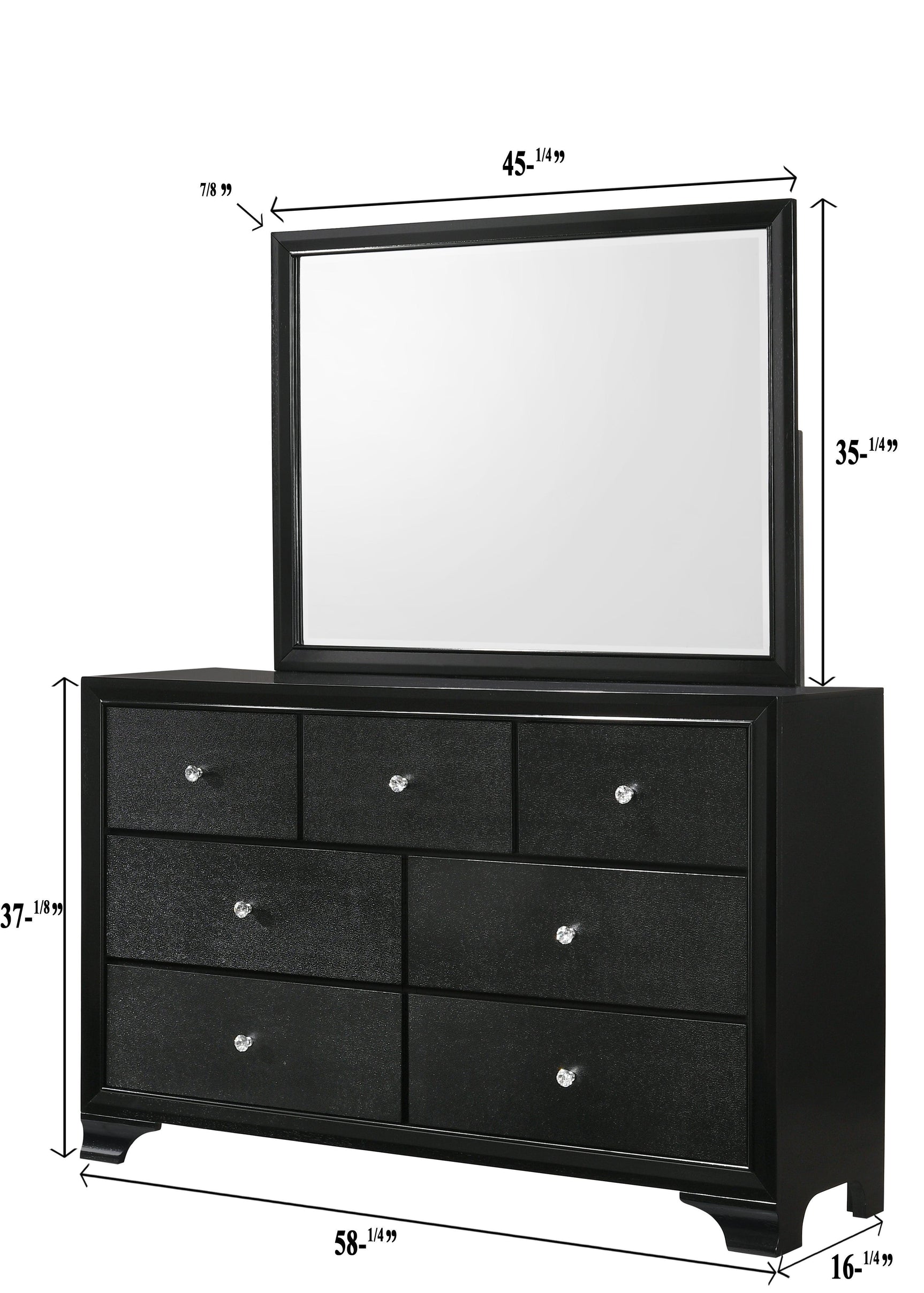 Micah Chest Black, Modern Faux Finish, Nickel Knob 5 Drawers - Ella Furniture