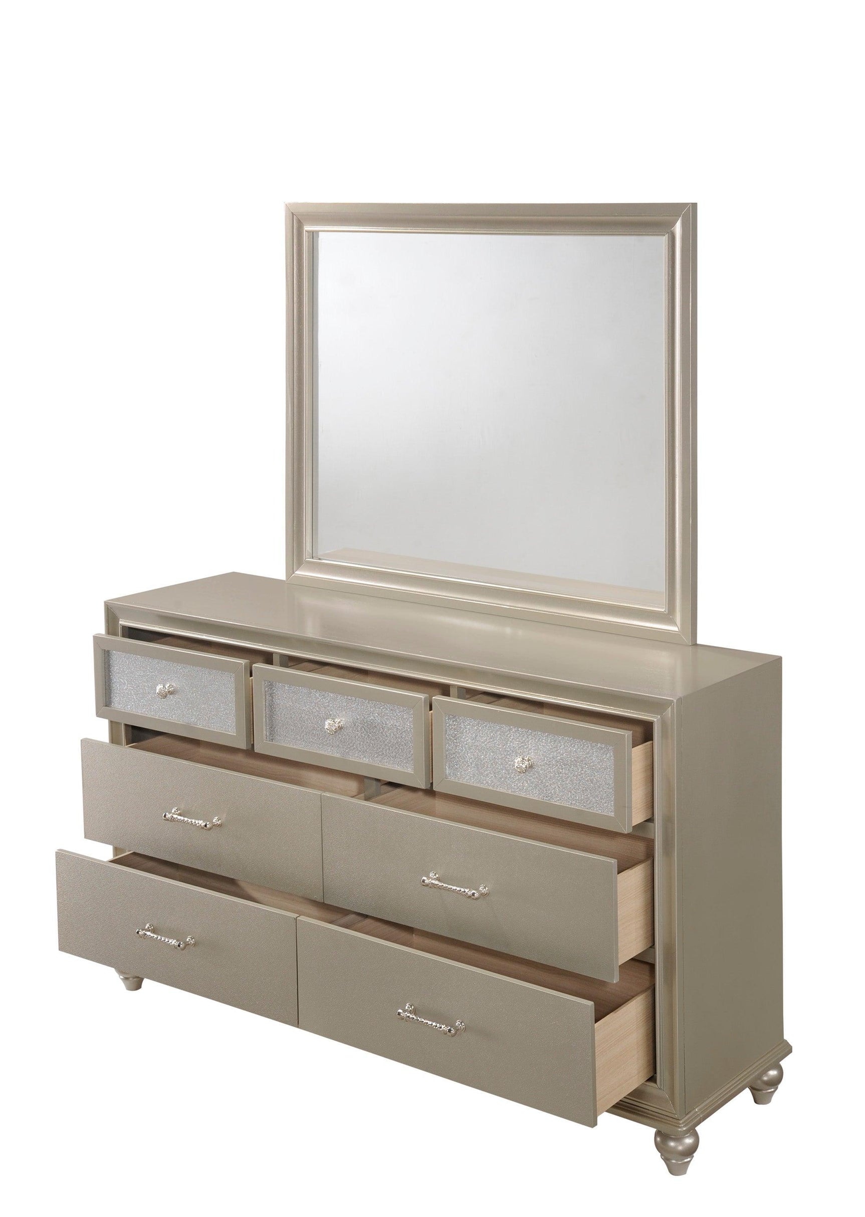 Lila Champagne Modern Faux Leather Upholstered Panel Bedroom Set - Ella Furniture