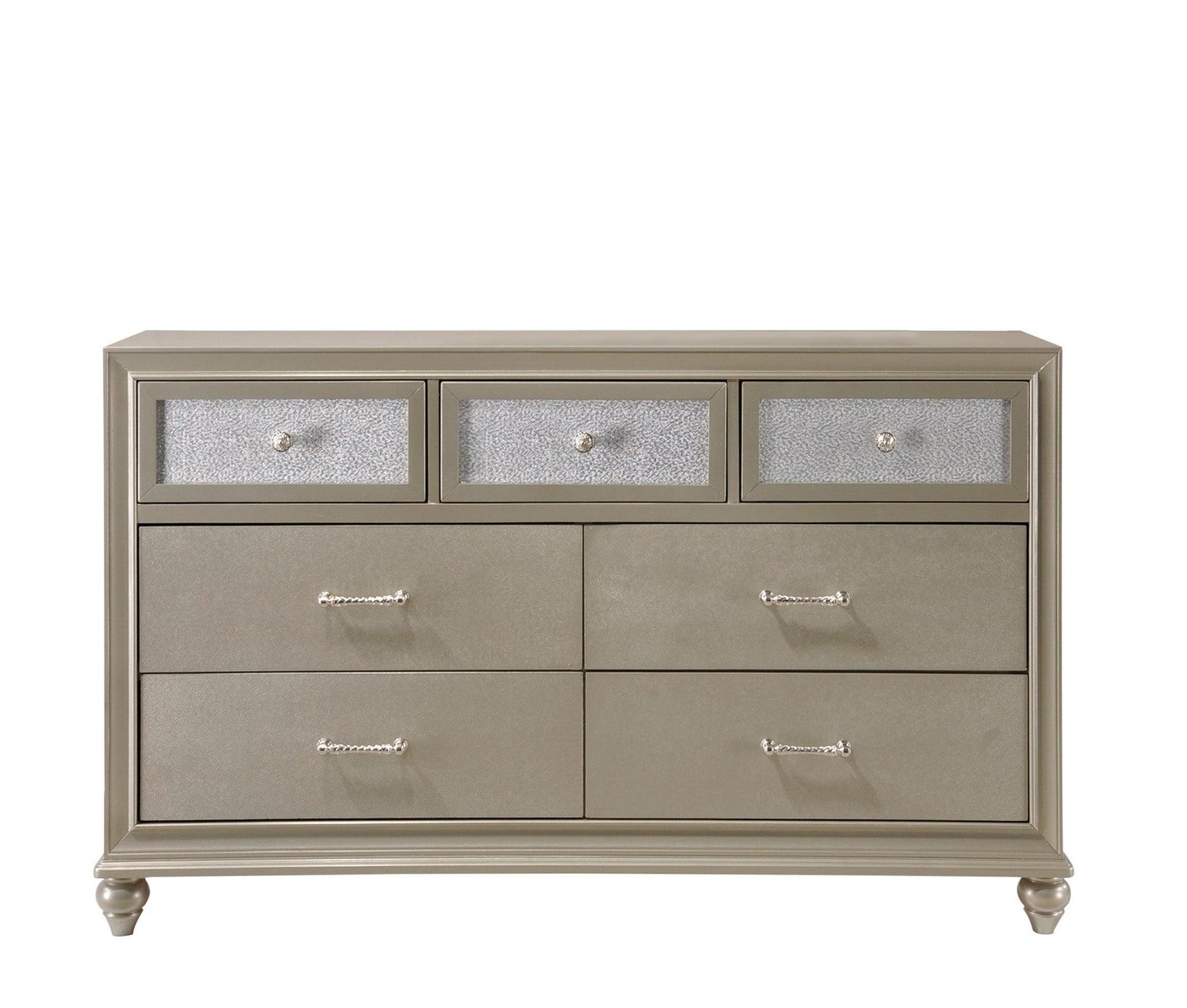 Lila Champagne Modern Faux Leather Upholstered Panel Bedroom Set - Ella Furniture