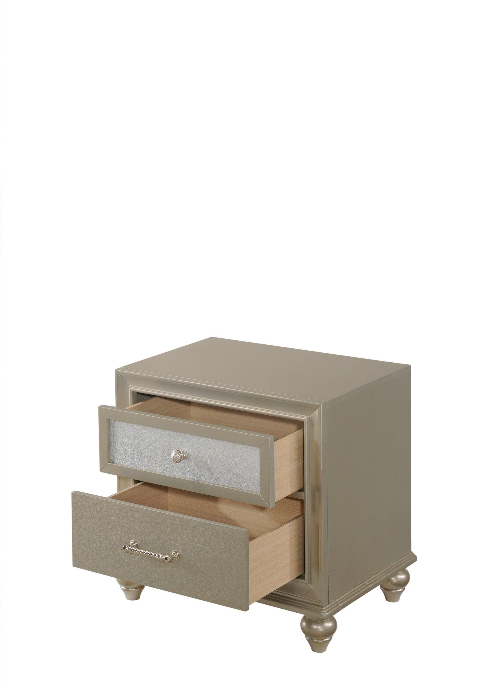 Lila Night Stand Champagne, Contemporary Modern Wood, 2 Dovetail Metal Drawers - Ella Furniture