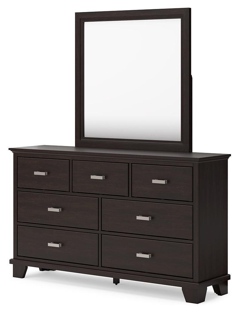 Covetown Dark Brown Dresser and Mirror Set