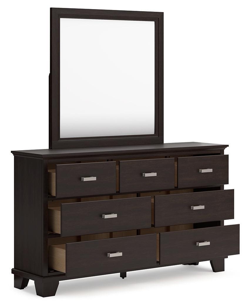 Covetown Dark Brown Dresser and Mirror Set