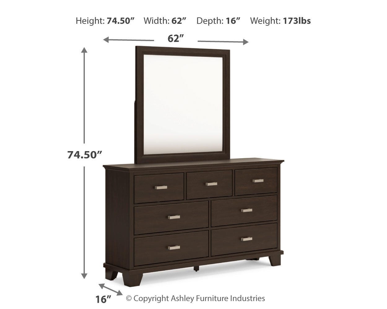 Covetown Dark Brown Panel Bedroom Set dimension view