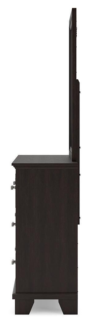 Covetown Dark Brown Dresser and Mirror Set