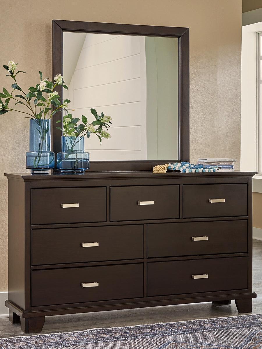 Covetown Dark Brown Dresser and Mirror Set