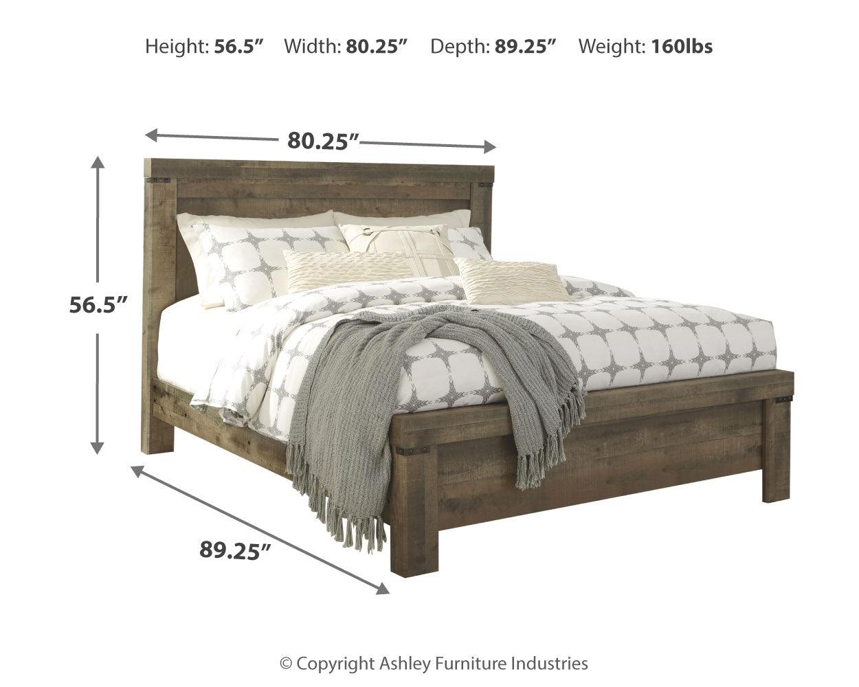 Trinell Brown King Size Panel Bed with Rustic Oak Finish