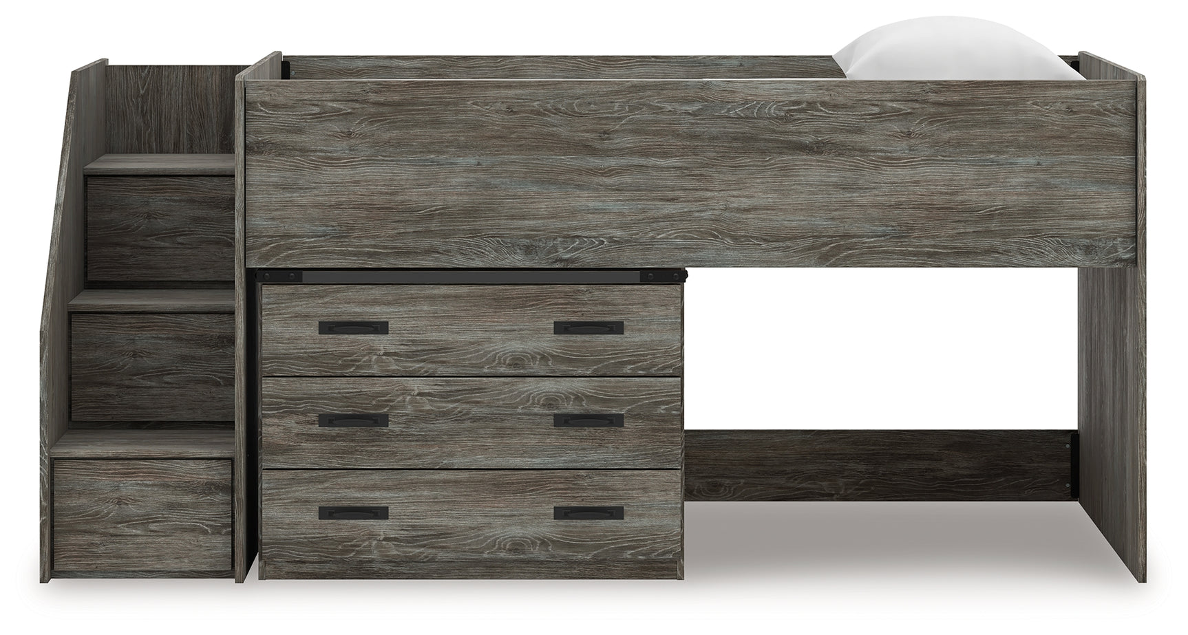 Frandern Gray Twin Loft Bed with Drawer Storage