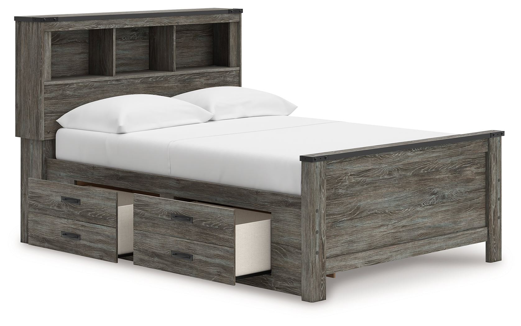 Frandern Gray Full Bookcase Panel Bed with Storage