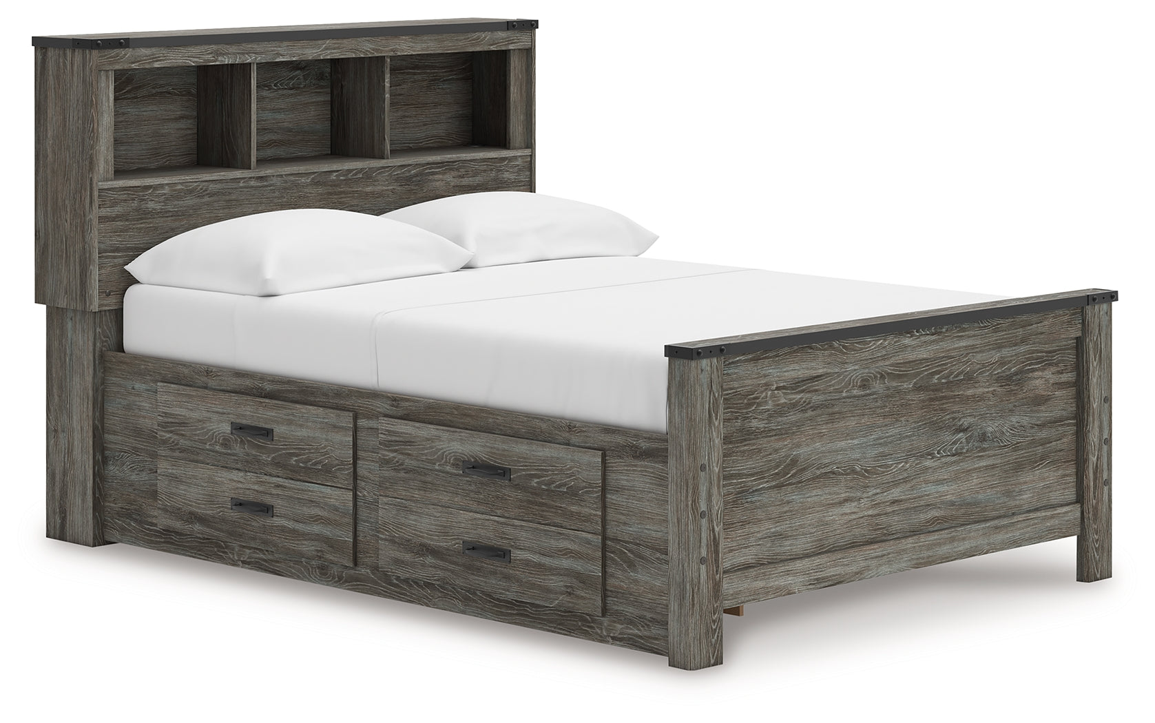 Frandern Gray Full Bookcase Panel Bed with Storage