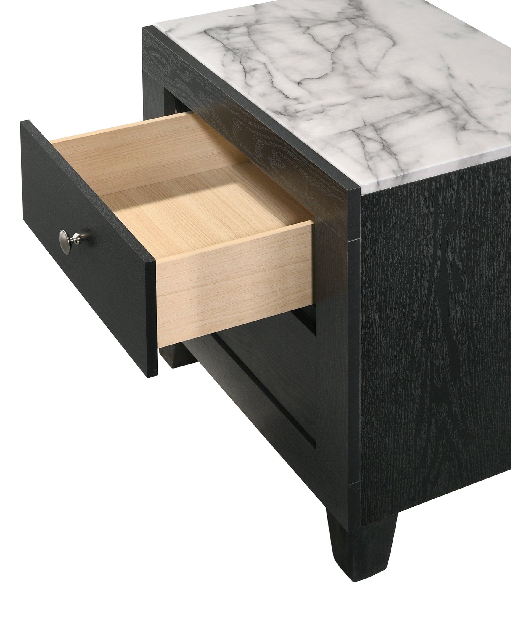 Cadence Black Modern And Contemporary Wood King LED Bookcase Panel Bed - Ella Furniture