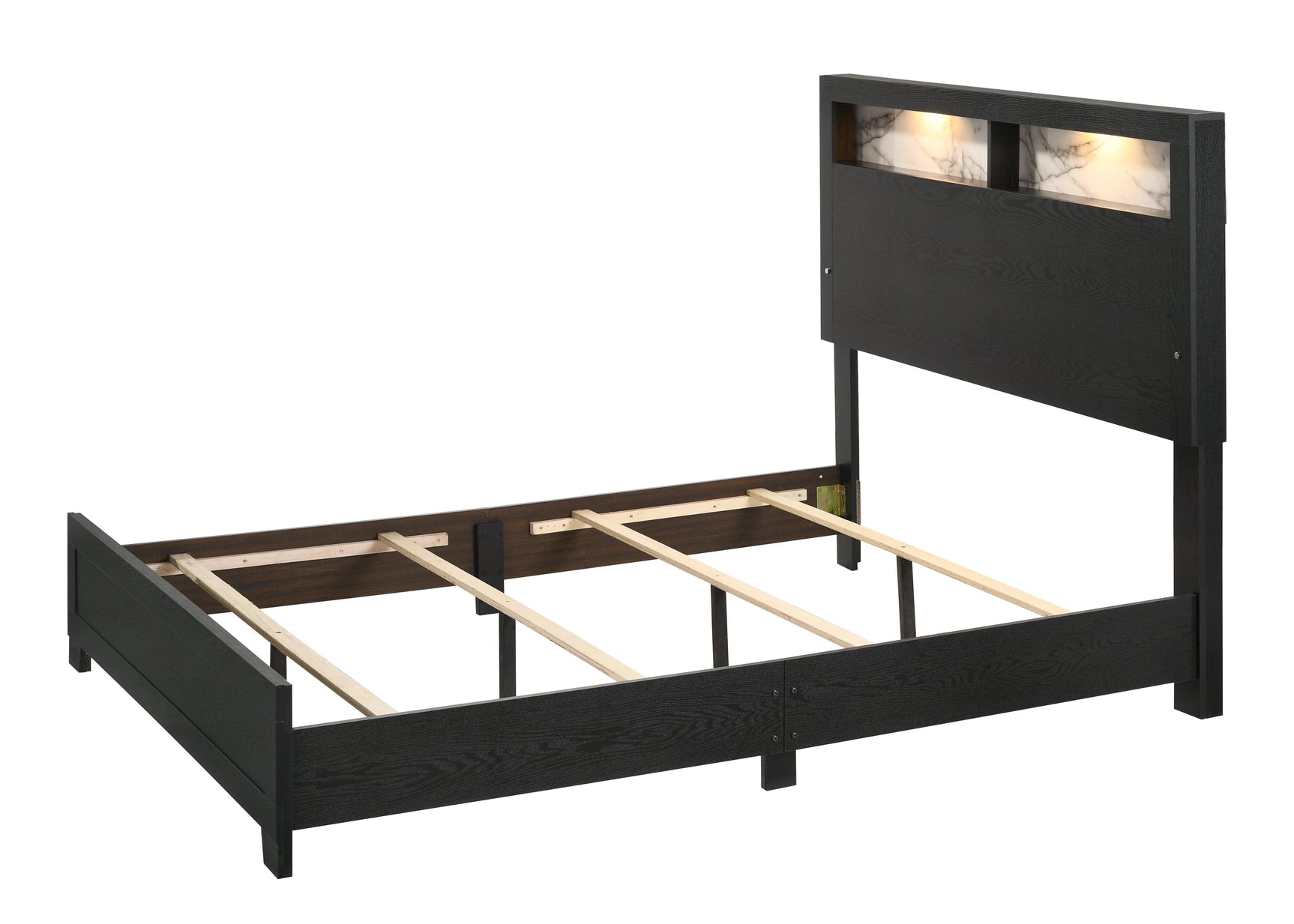 Cadence Black Sleek And Modern Wood LED Bookcase Panel Bedroom Set - Ella Furniture