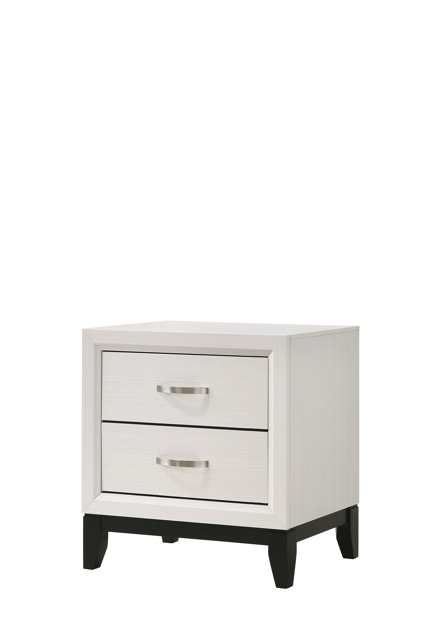 Akerson Night Stand Chalk, Modern Wood, Metal Curved 2 Drawers - Ella Furniture