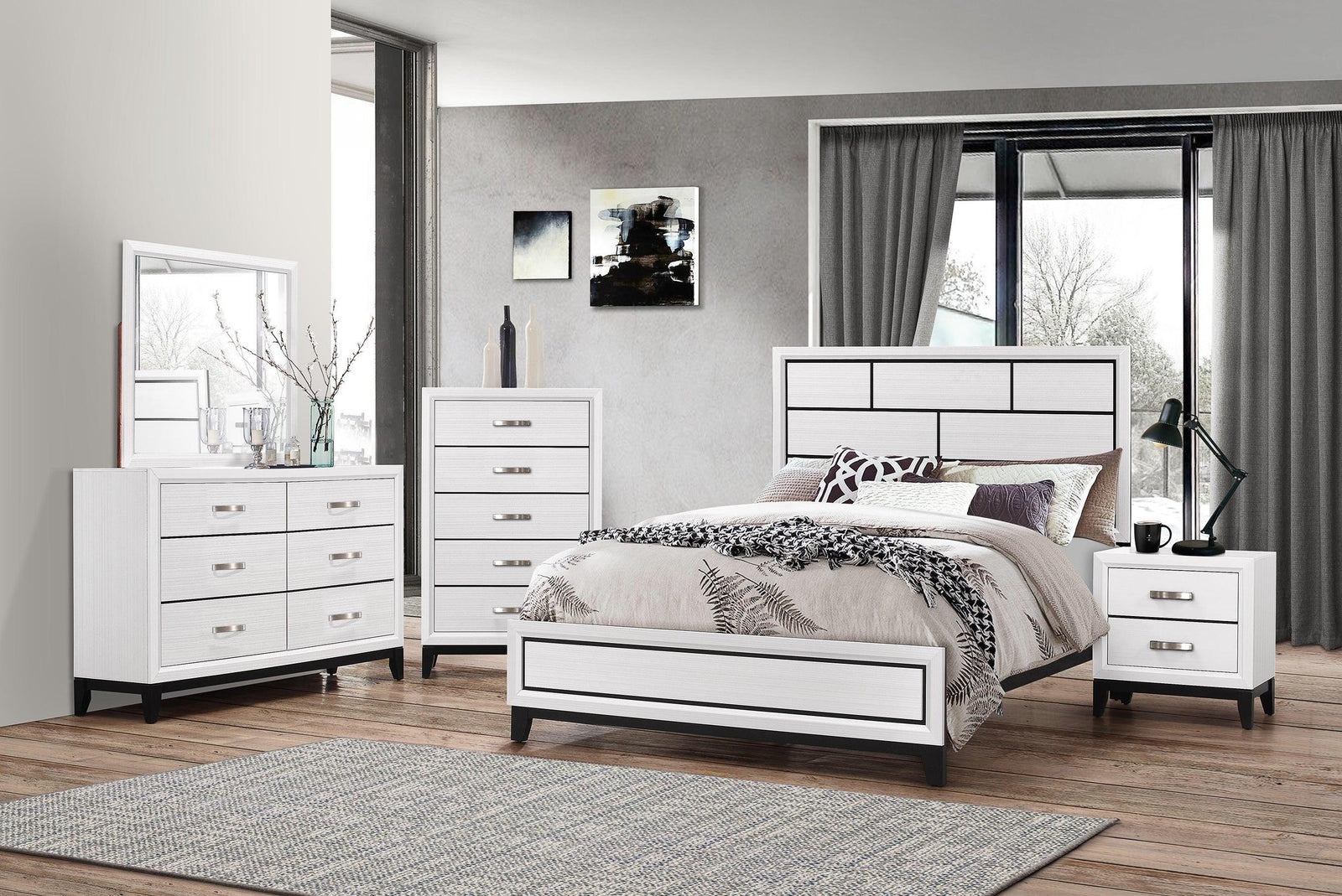 Akerson Chalk Finish Wood Modern Rustic And Charm Panel Bedroom Set - Ella Furniture