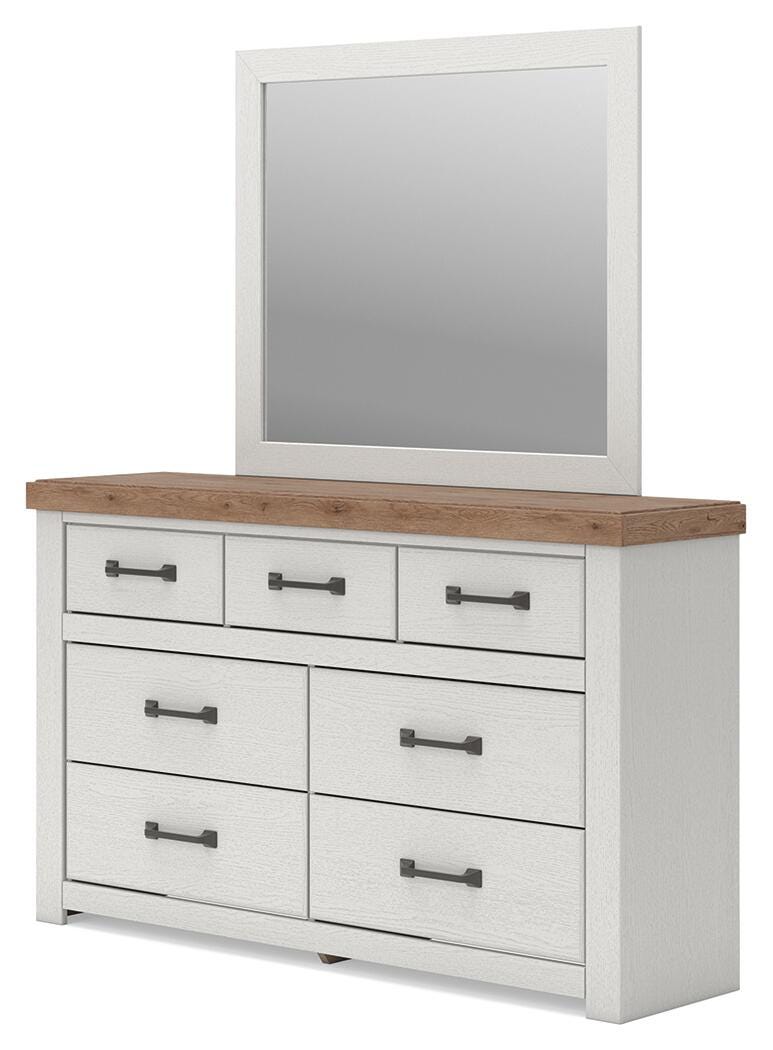 Savonport White/Brown Dresser and Mirror angled view