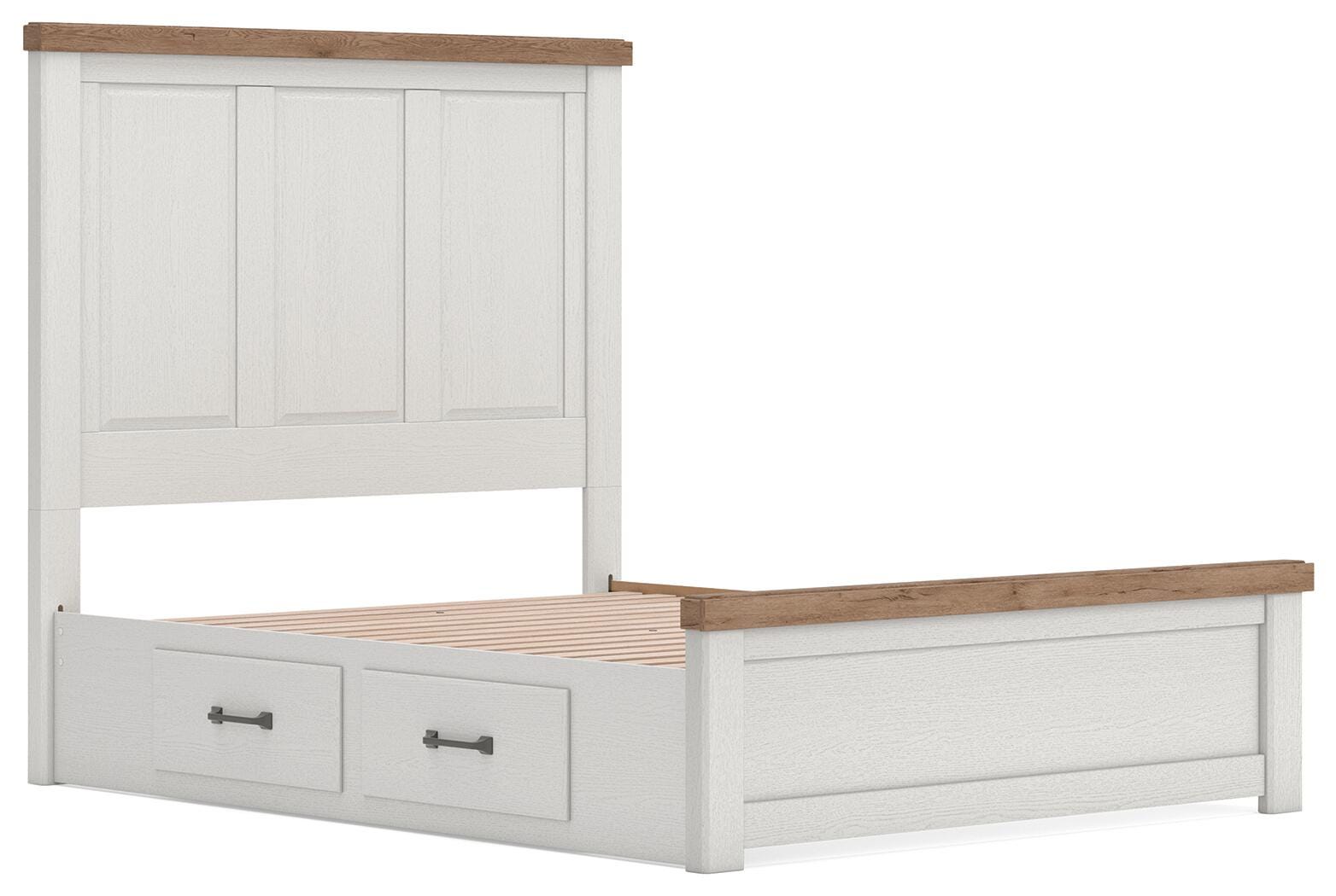 Savonport White/Brown Queen Panel Bed with Storage angled view
