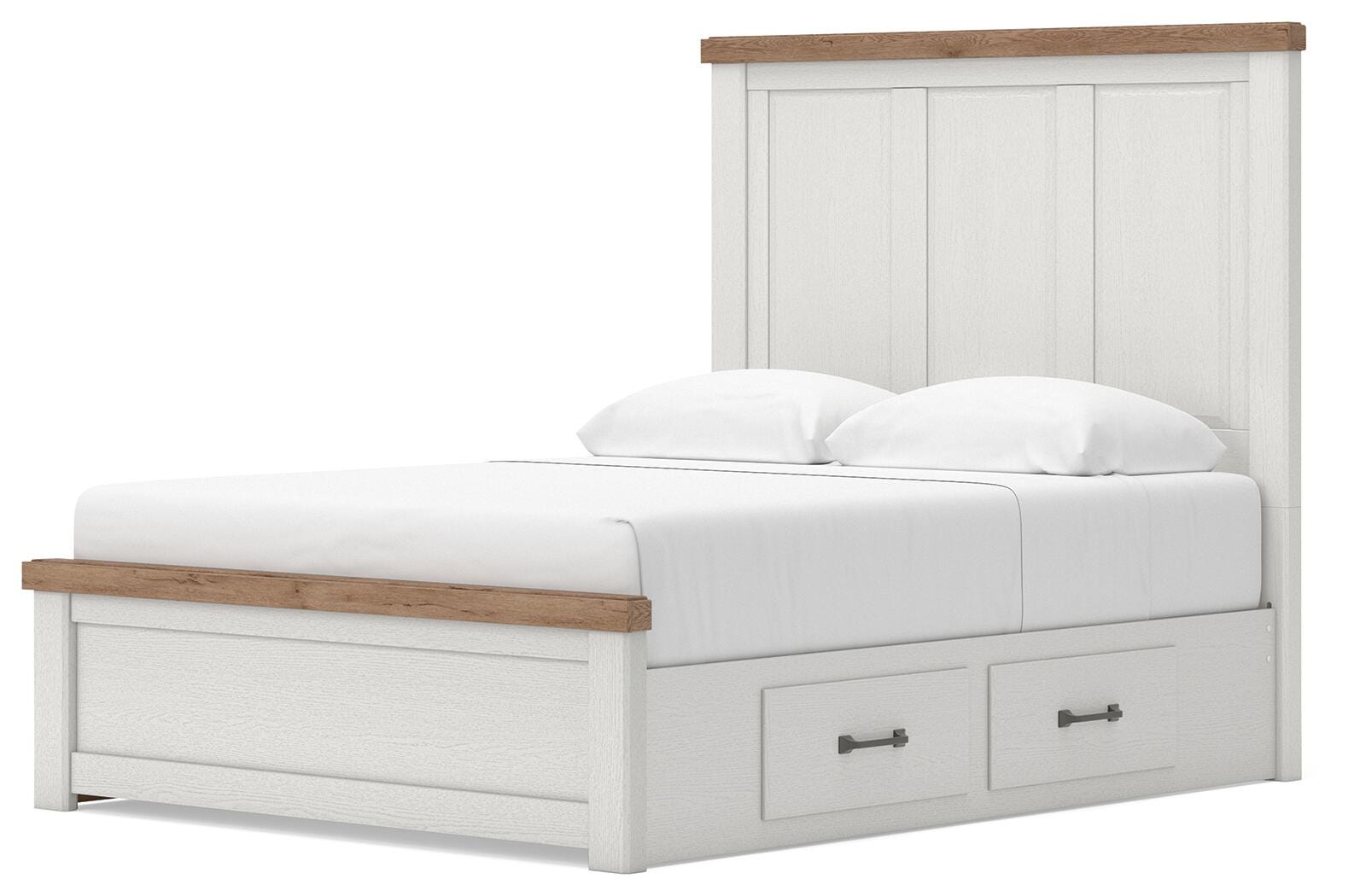 Savonport White/Brown Queen Panel Bed with Storage angled view