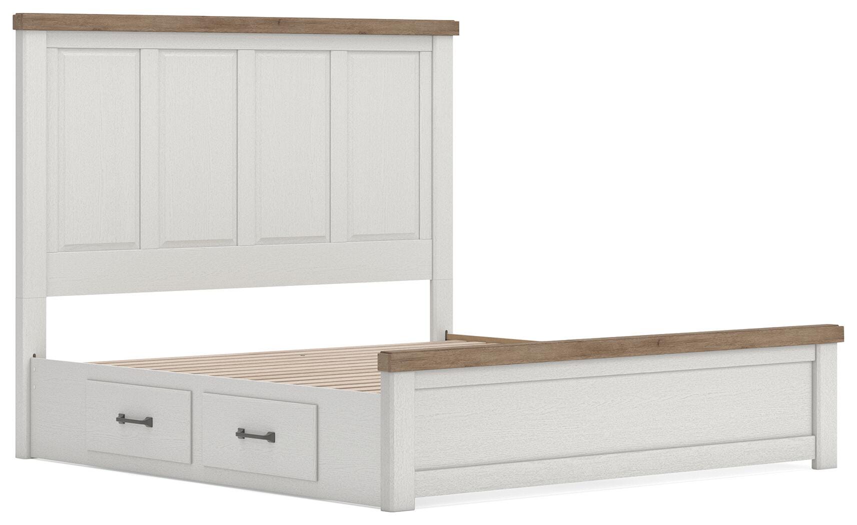 Savonport White/Brown King Panel Bed with Storage angled view