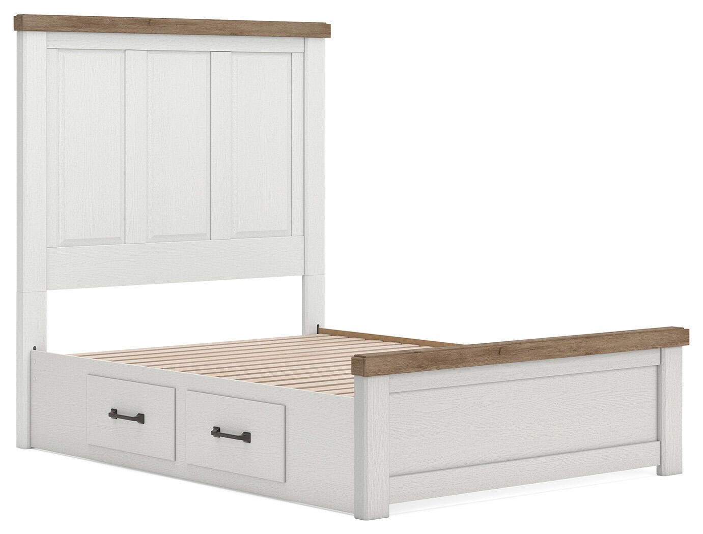 Savonport White/Brown Full Panel Bed with Storage angled view