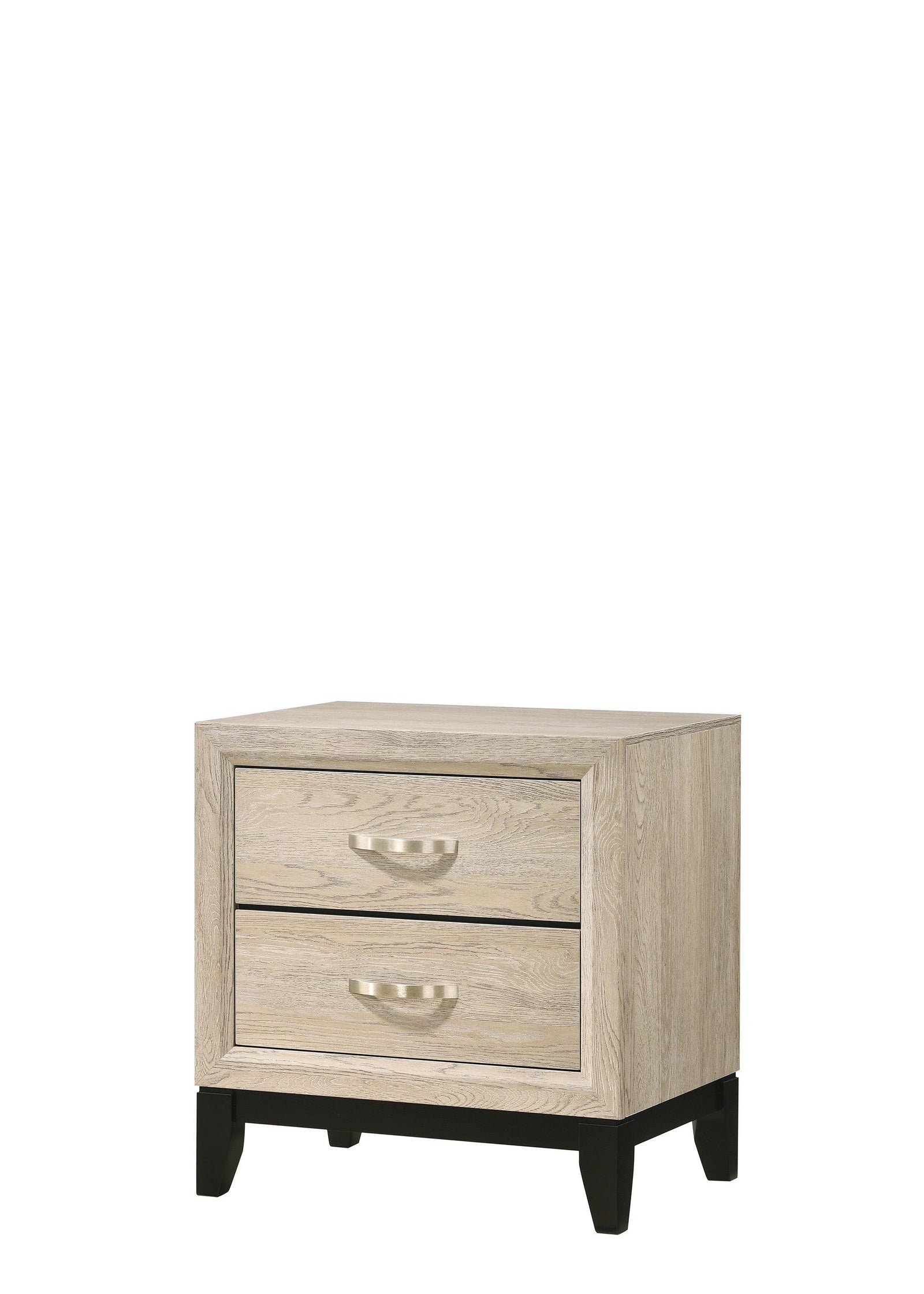 Akerson Night Stand Drift Wood, Modern Wood, Metal Curved 2 Drawers - Ella Furniture