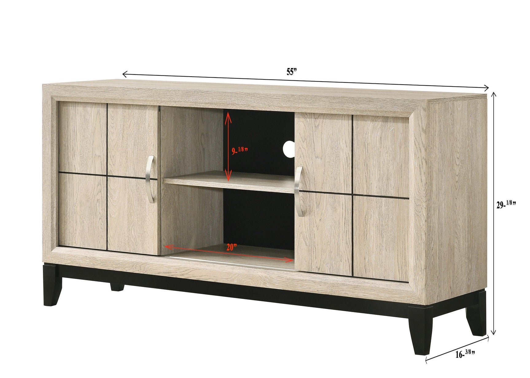 Akerson Night Stand Drift Wood, Modern Wood, Metal Curved 2 Drawers - Ella Furniture