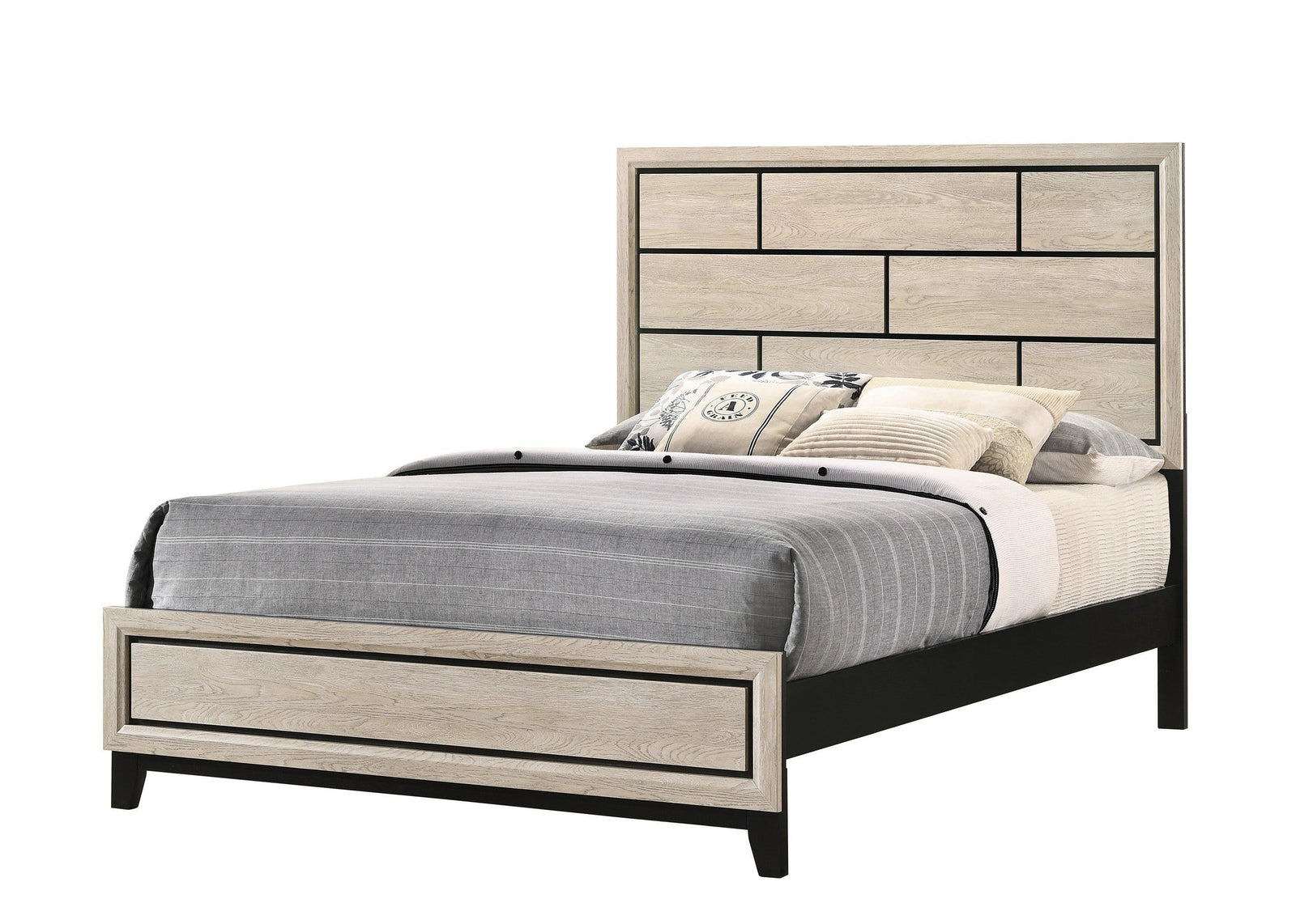 Akerson Driftwood Finish Wood Modern Rustic And Charm Queen Panel Bed - Ella Furniture