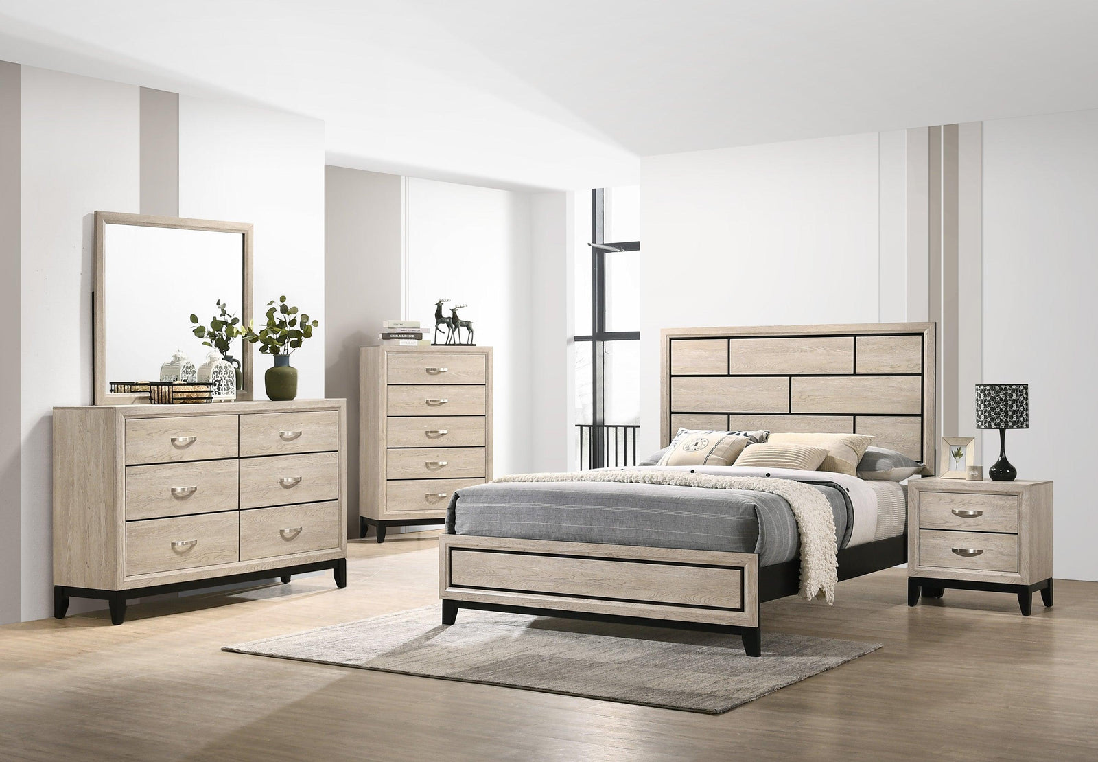 Akerson Driftwood Finish Wood Modern Rustic And Charm Panel Bedroom Set - Ella Furniture